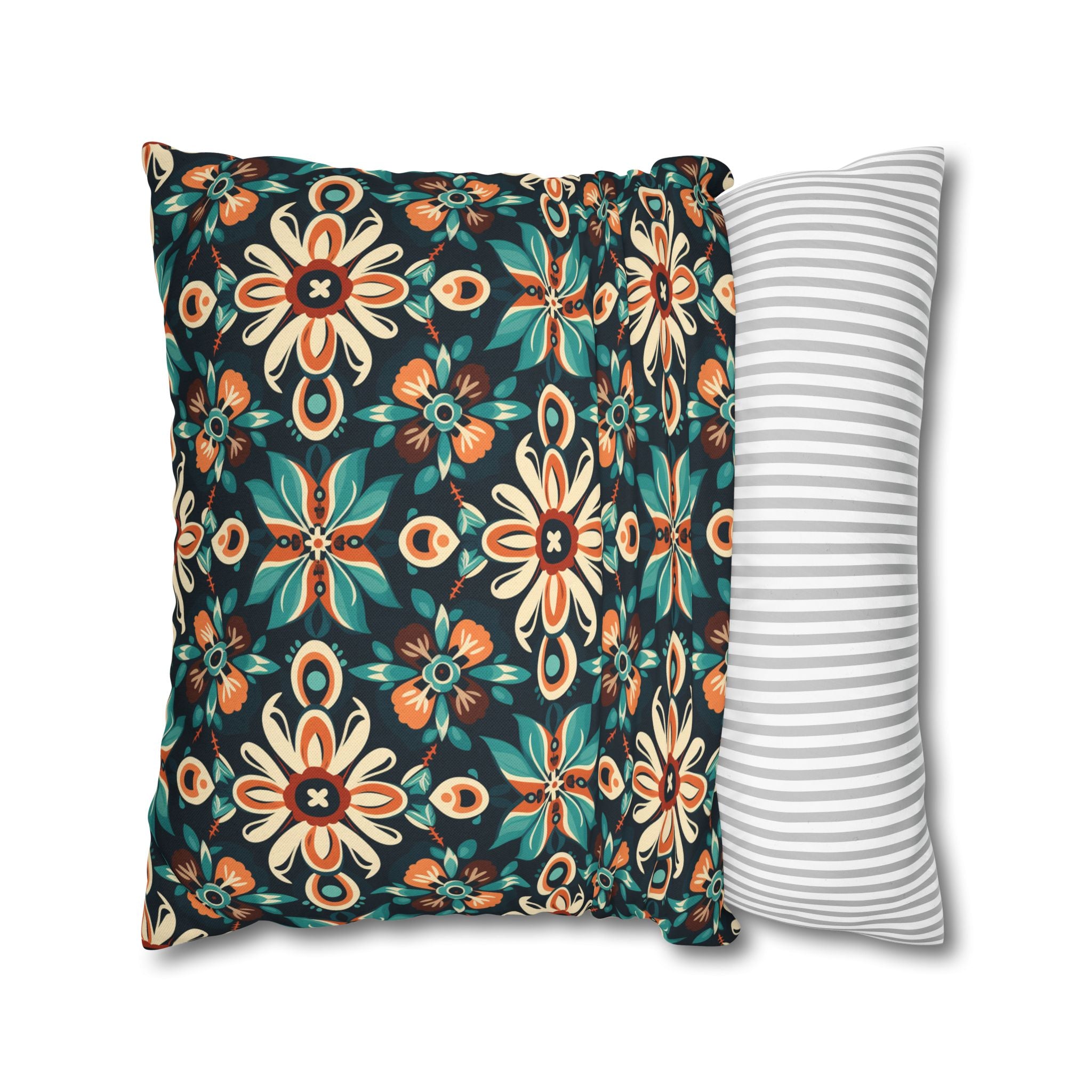 Sol y Alegría (Sun and Joy) Collection- Cactus Succulent Pattern Microfiber Blanket Soft Velveteen Throw for Home & Garden Lovers Boho Floral Medallion Pillowcase — Teal & Rust Decorative Throw Cushion Cover - Creations by Chris and Carlos