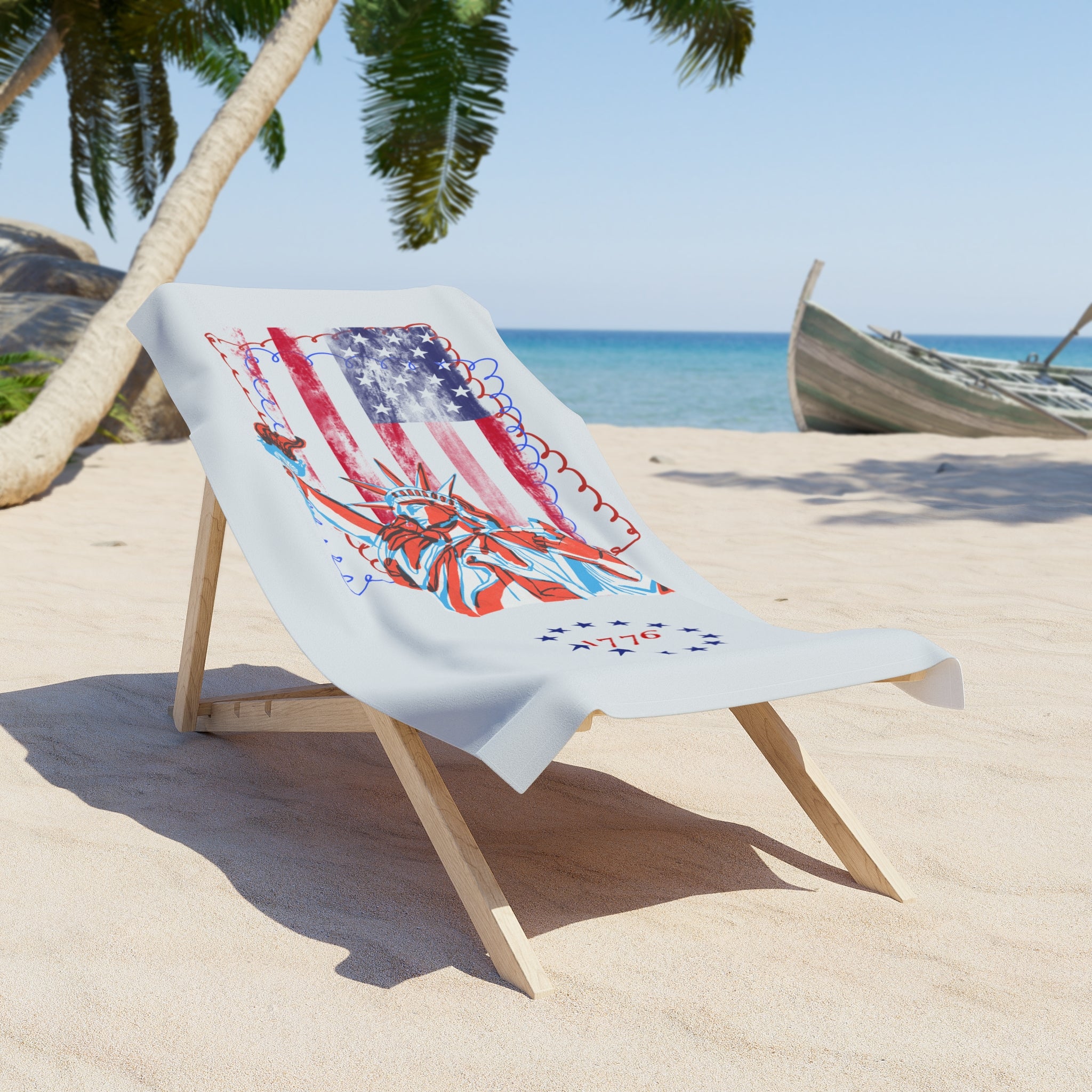 1776 Statue of Liberty American Flag Beach Towel — Patriotic Fourth of July Pool & Beach Towel - Creations by Chris and Carlos