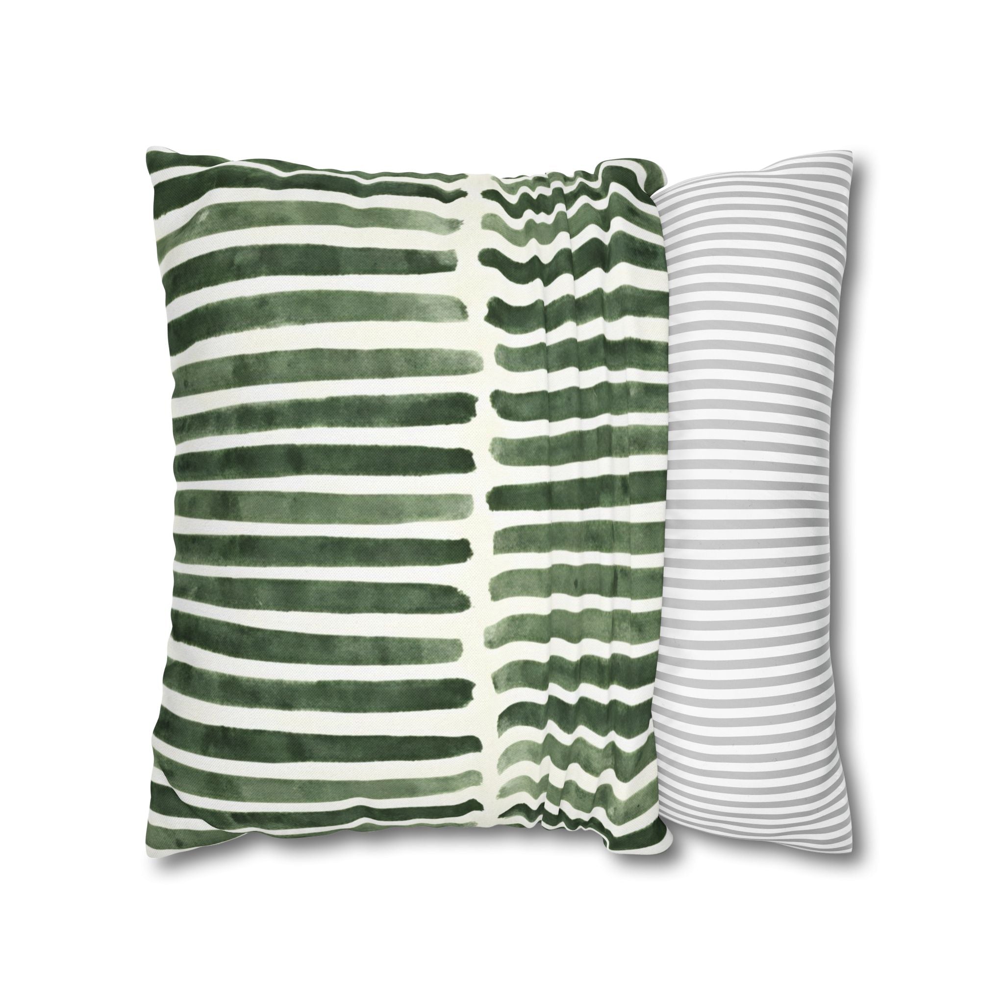 The Artisanal Flora Gallery Green Watercolor Stripe Square Pillowcase — Modern Boho Decorative Throw Pillow Cover - Creations by Chris and Carlos
