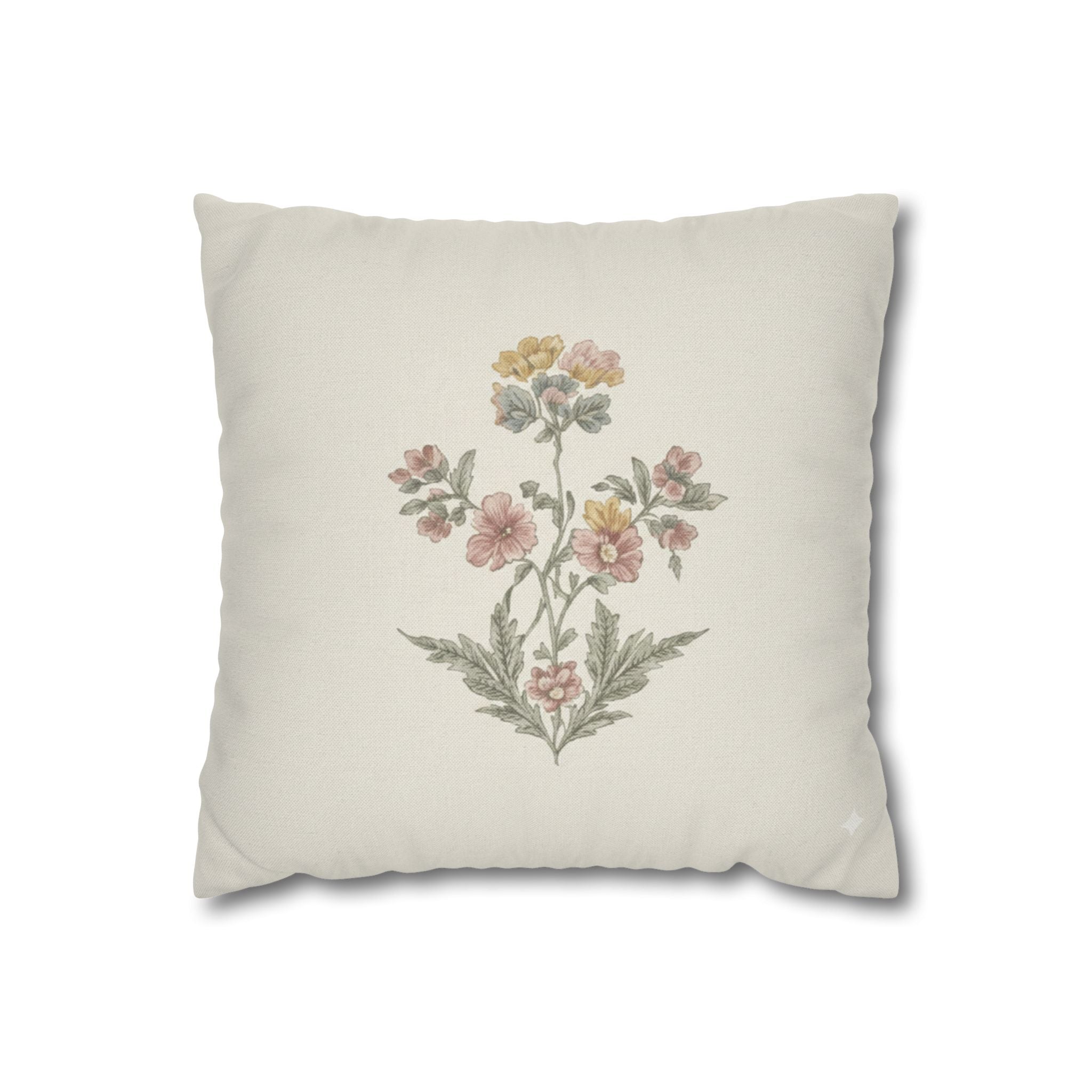 Vintage Floral Square Pillowcase — Soft Botanical Throw Pillow Cover - Creations by Chris and Carlos