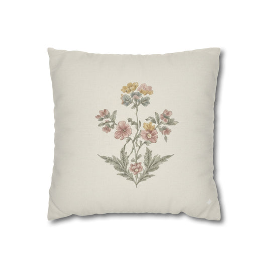 Vintage Floral Square Pillowcase — Soft Botanical Throw Pillow Cover - Creations by Chris and Carlos