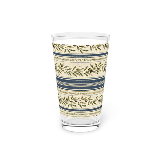 Olive Branch Striped Pint Glass — 16oz Rustic Mediterranean Beer Glass - Creations by Chris and Carlos