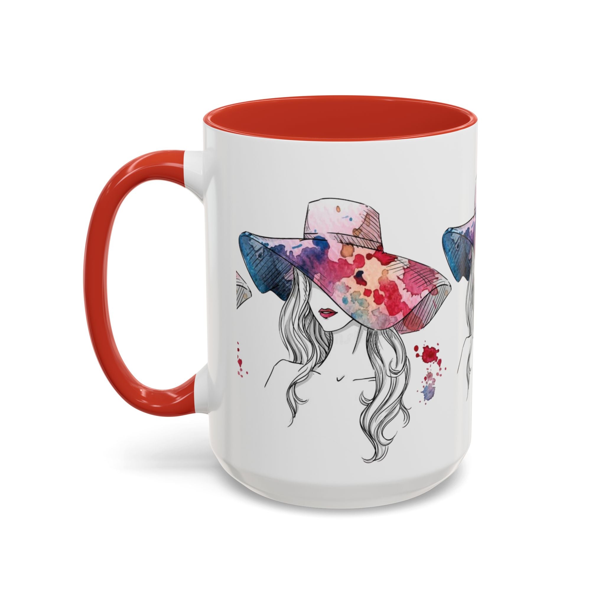 Watercolor Sun Hat Coffee Mug - Chic Fashion Illustration Accent Mug (11/15oz) - Creations by Chris and Carlos