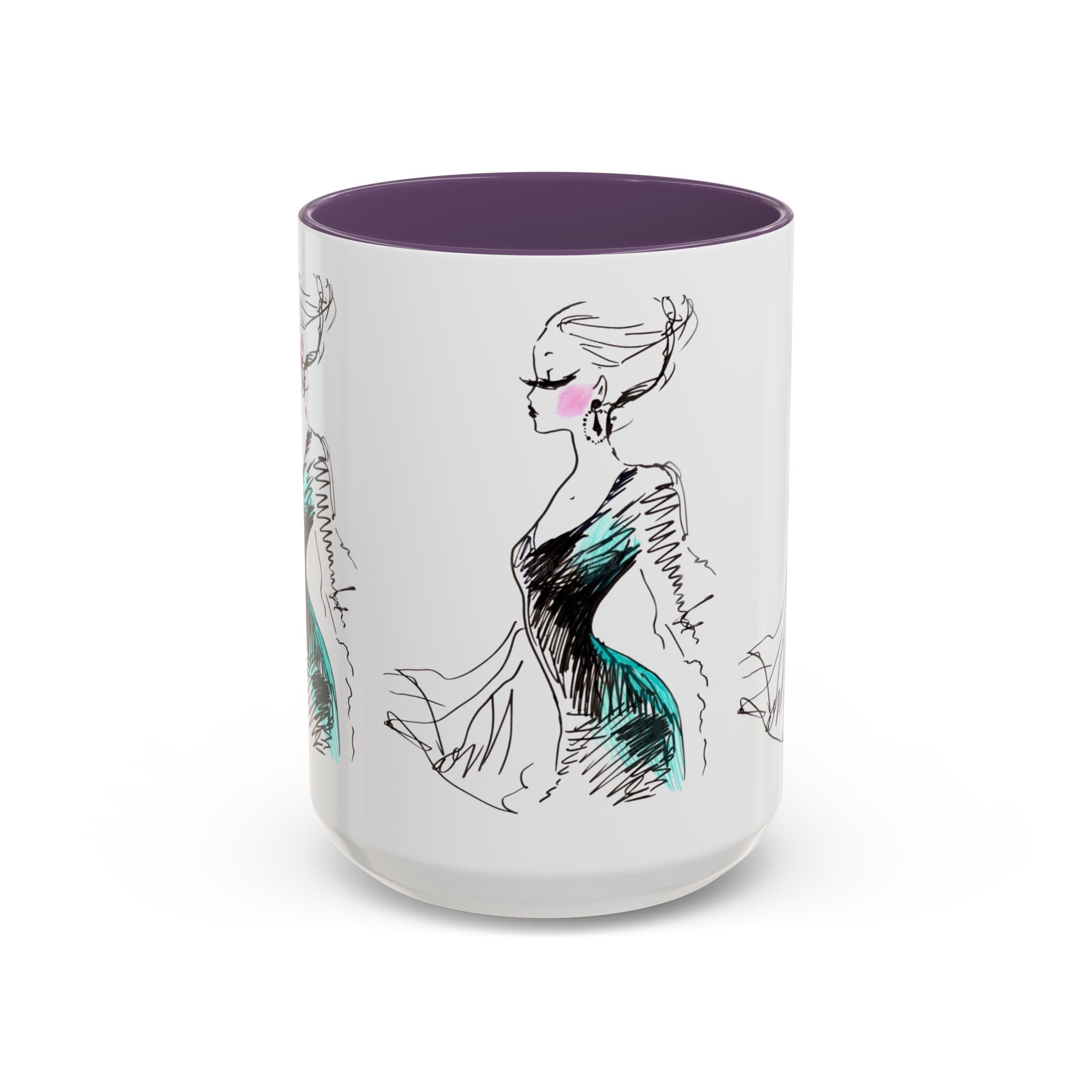 Fashion Sketch Accent Coffee Mug — Chic Hand-Drawn Dress Illustration (11/15 oz) - Creations by Chris and Carlos