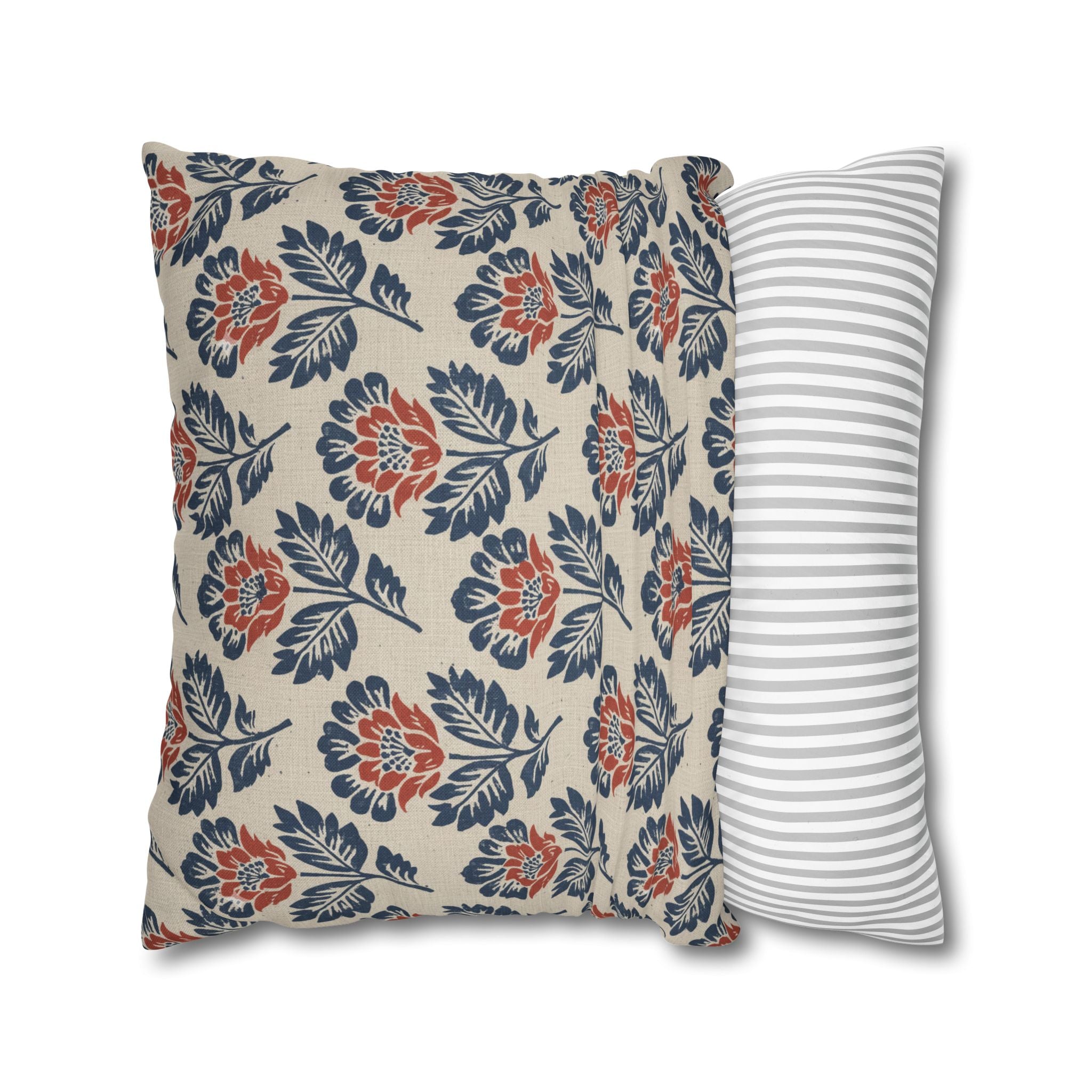 Plumstead Manor Floral Block Print Decorative Pillowcase — Navy & Terracotta Garden Pattern - Creations by Chris and Carlos
