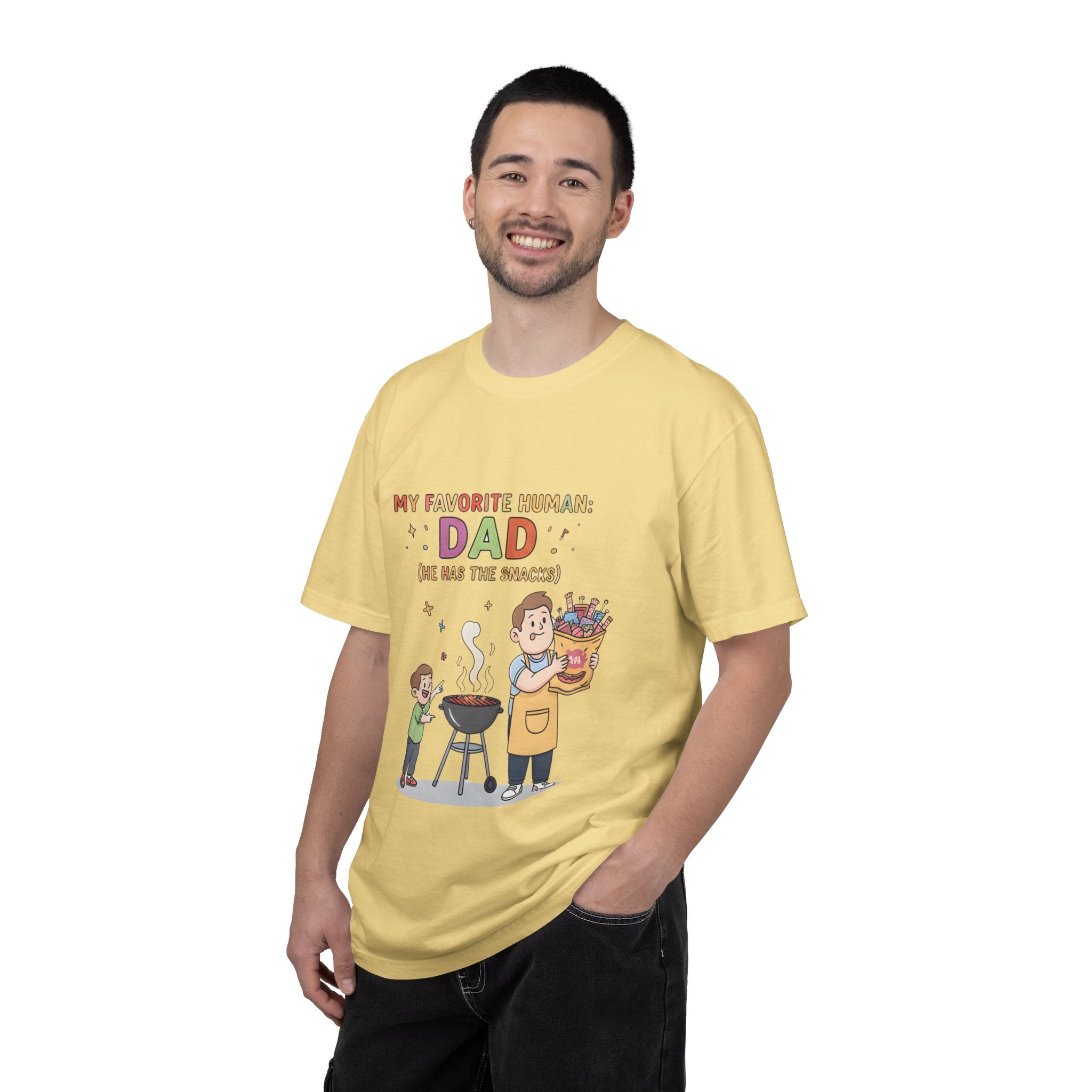T-Shirt — "My Favorite Human Dad-He has the snacks" Funny Retro Graphic Tee - Creations by Chris and Carlos