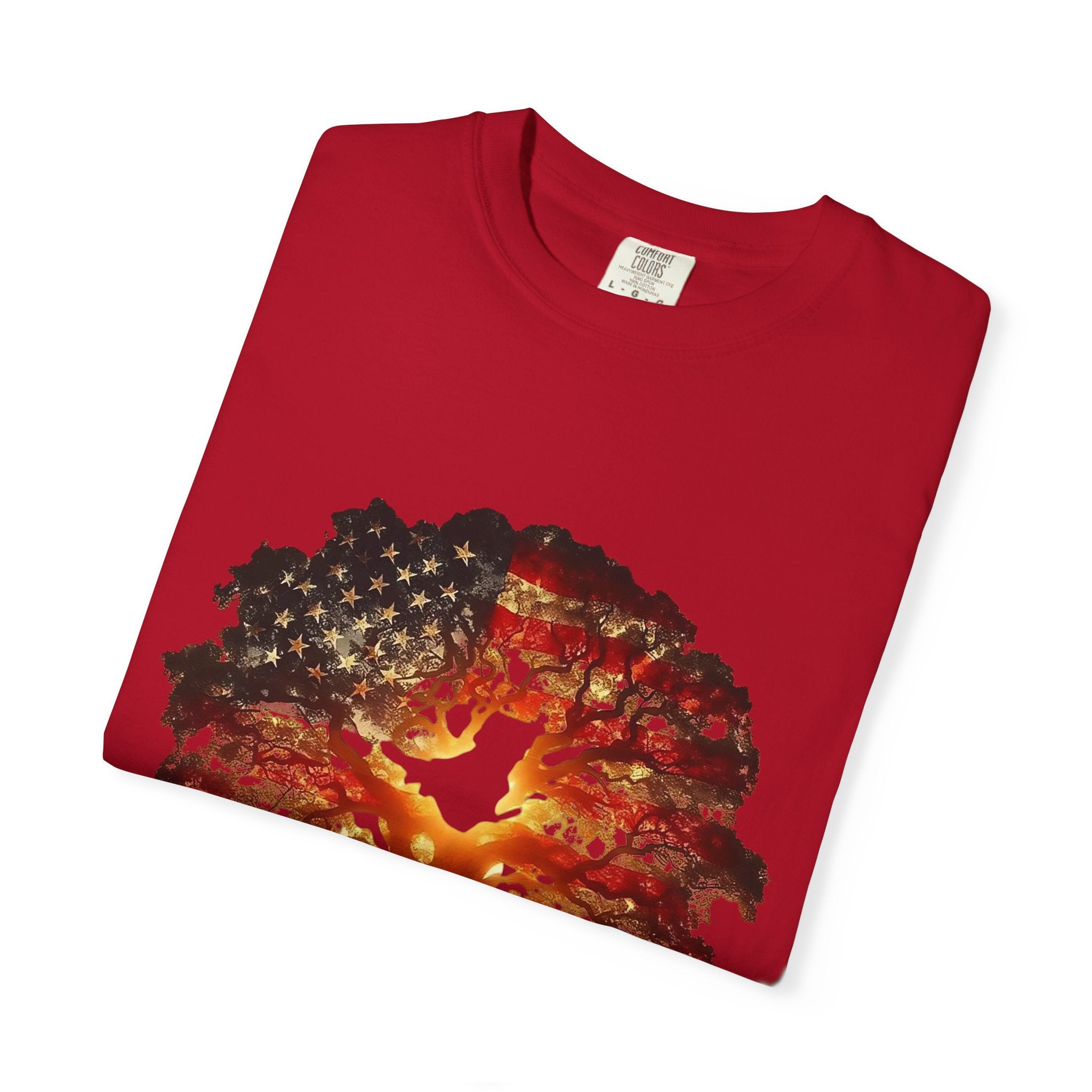 Patriotic Tree of Life T-Shirt — American Flag Sunset Graphic - Creations by Chris and Carlos