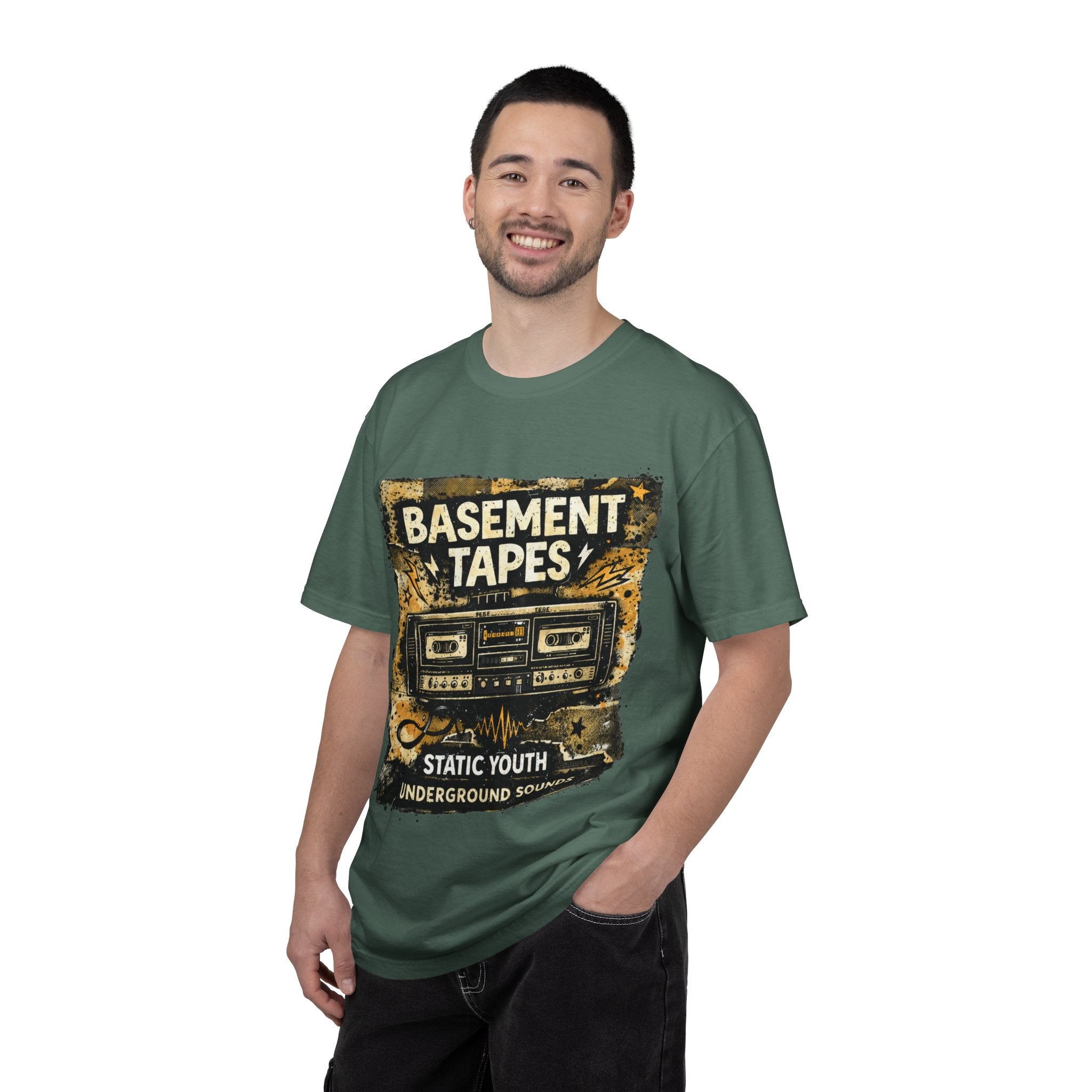 Basement Tapes Cassette Tee — Retro 'Static Youth' Underground Music T-Shirt - Creations by Chris and Carlos