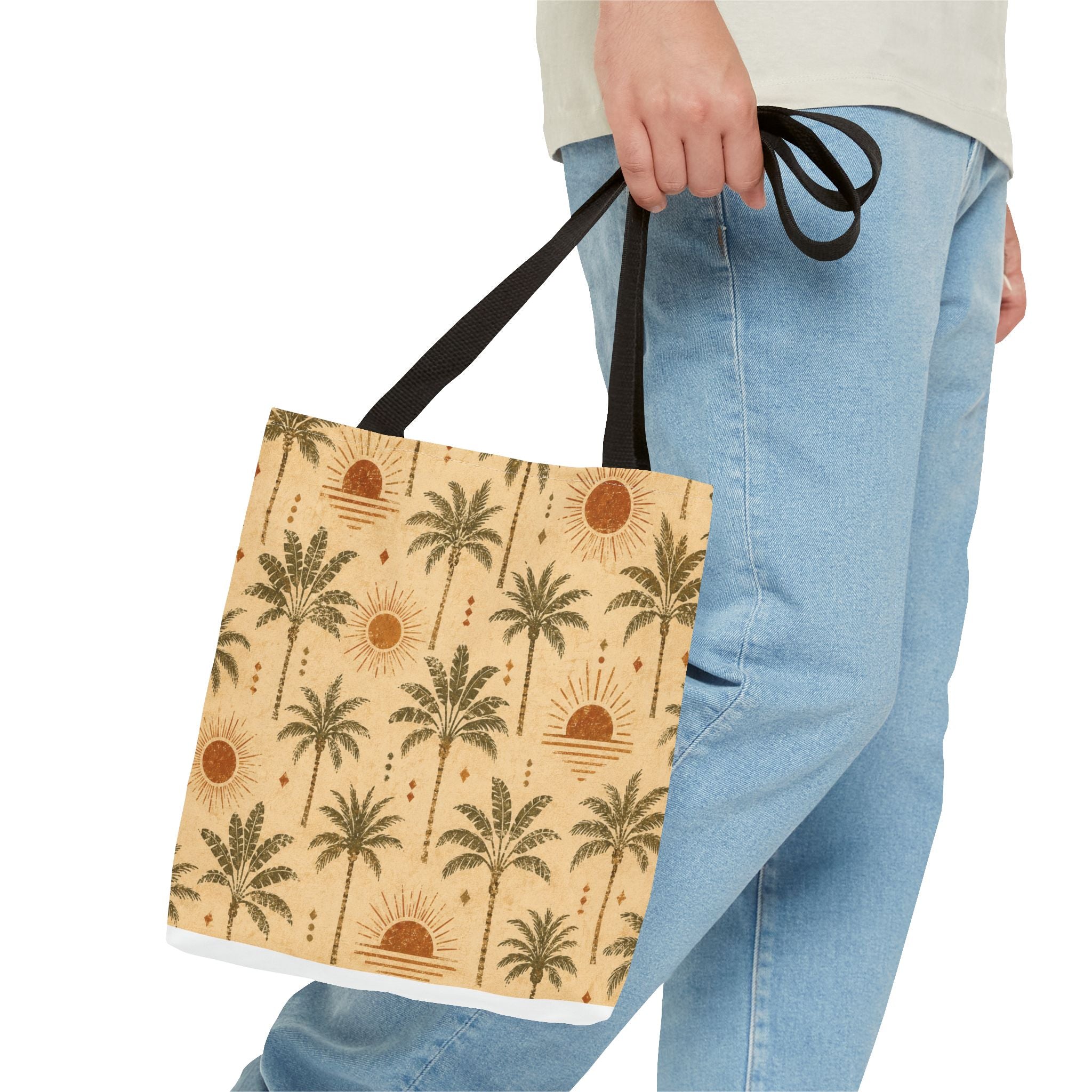 Palm Tree Sunset Tote Bag – Vintage Tropical Canvas Beach Shopper - Creations by Chris and Carlos