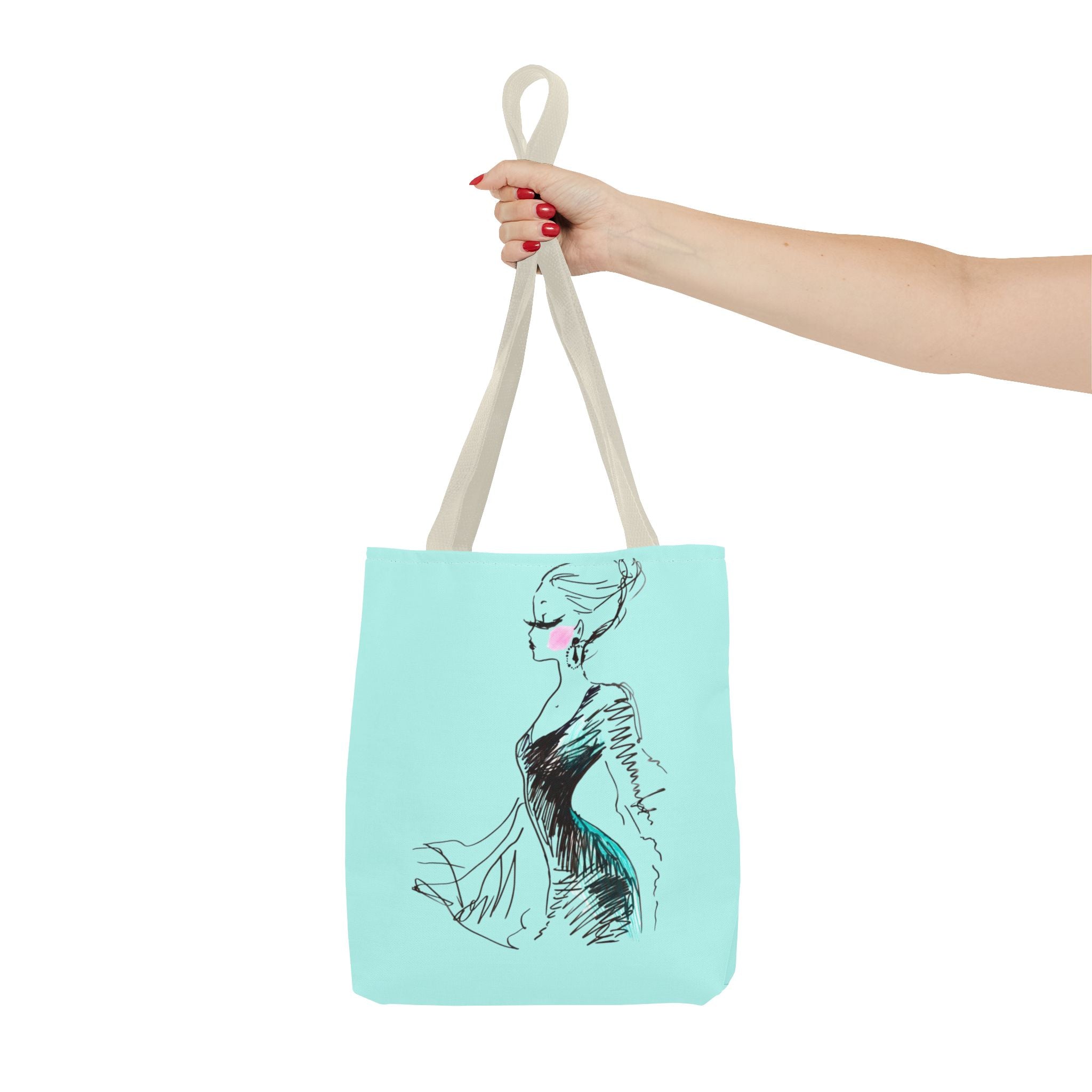 Fashion Sketch Tote Bag – Chic Aqua Illustration Tote - Creations by Chris and Carlos