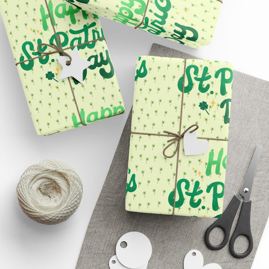 Wrapping Paper Roll — 'Happy St. Patrick's Day' Green Script Pattern - Creations by Chris and Carlos