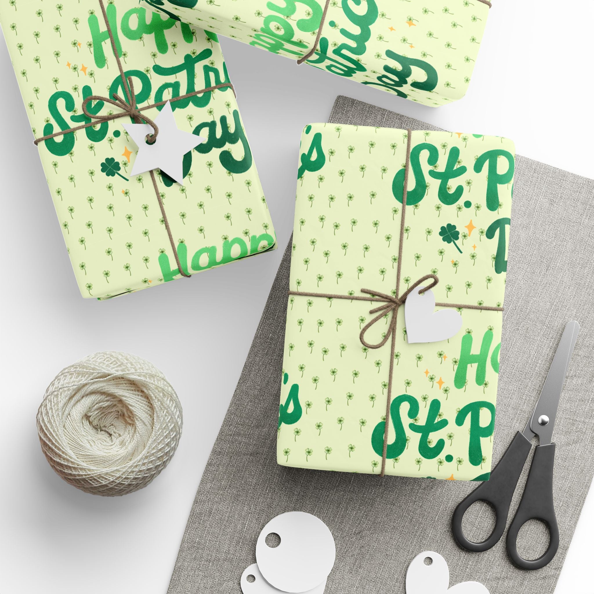 Wrapping Paper Roll — 'Happy St. Patrick's Day' Green Script Pattern - Creations by Chris and Carlos