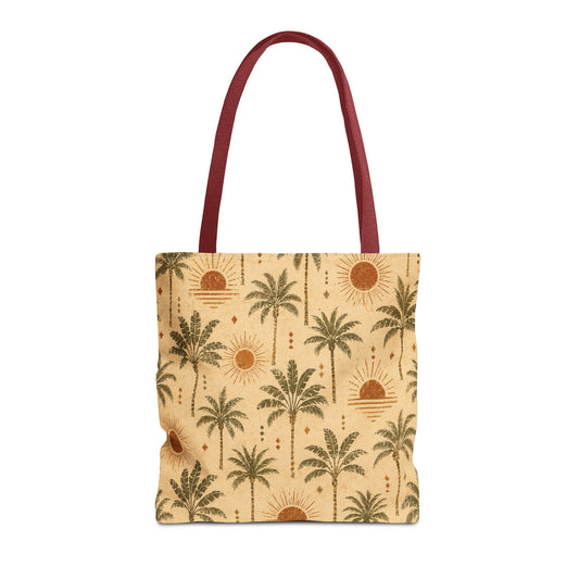 Palm Tree Sunset Tote Bag – Vintage Tropical Canvas Beach Shopper - Creations by Chris and Carlos
