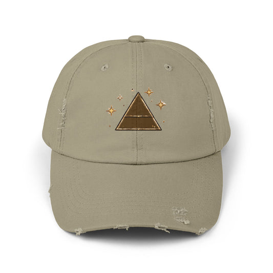 Old Soul Apothecary Distressed Pyramid Cap — Vintage Gold Triangle Embroidered Hat - Creations by Chris and Carlos