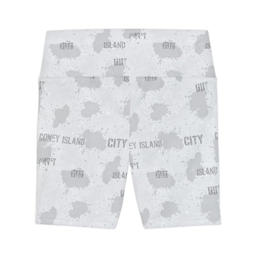 Coney Island City Gray Splatter Women's Workout Shorts - Creations by Chris and Carlos