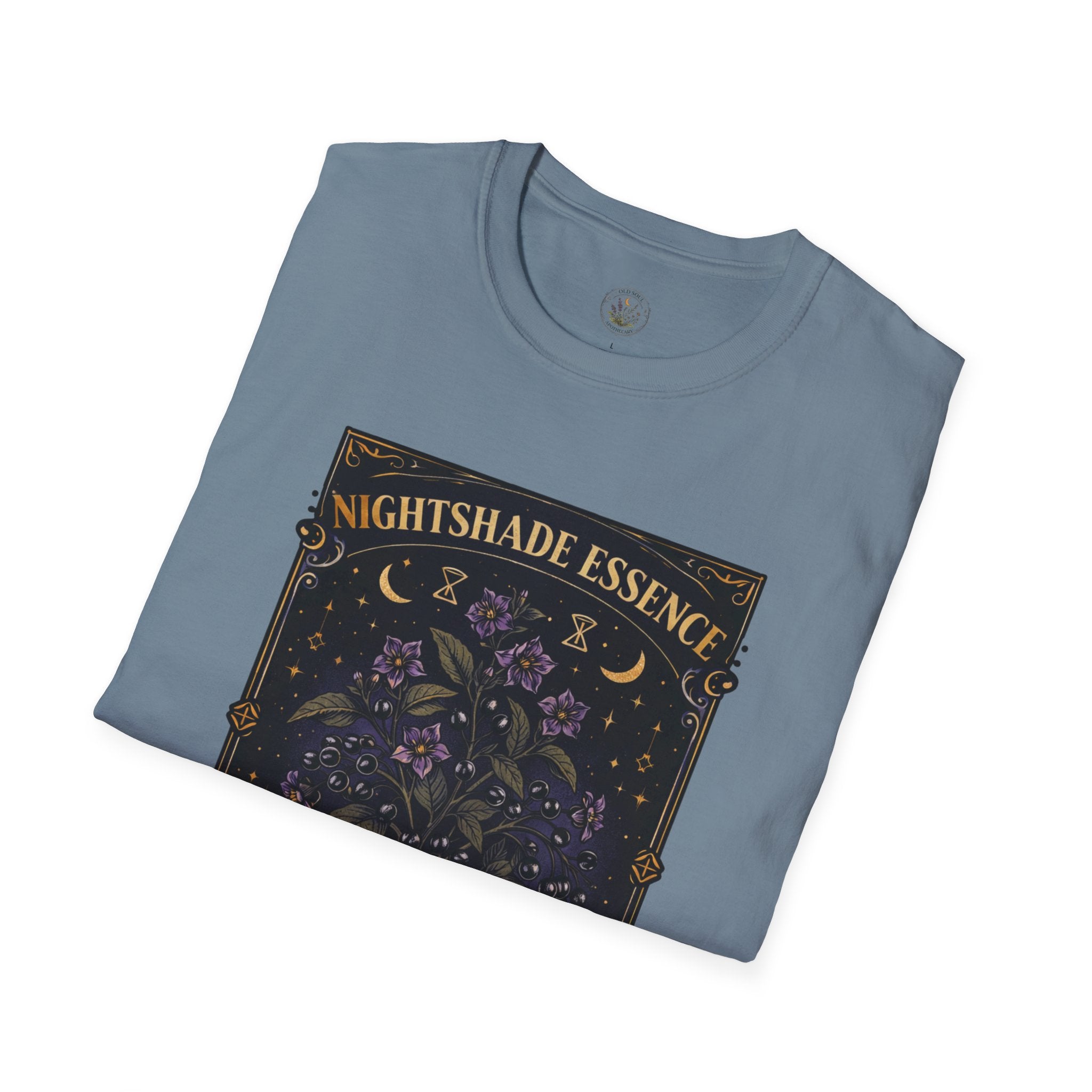 Old Soul Apothecary Nightshade Essence T-Shirt — Botanical Moonlight Graphic Tee - Creations by Chris and Carlos