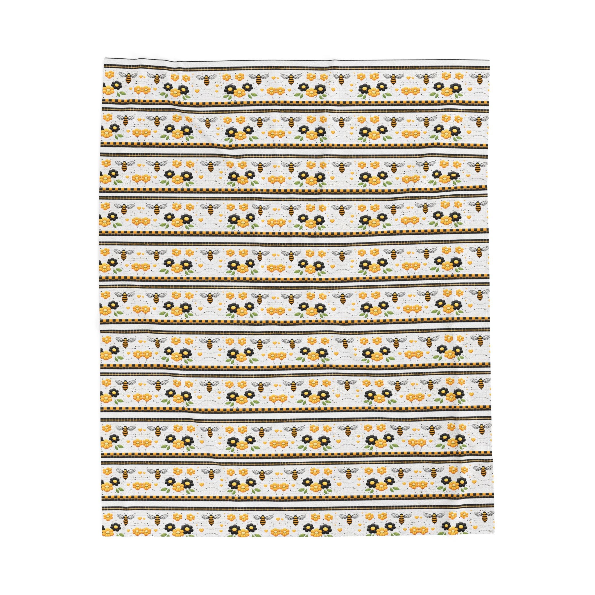 Bee & Sunflower Velveteen Plush Blanket — Cozy Floral Throw for Spring, Garden Lovers & Gift Giving - Creations by Chris and Carlos