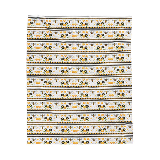 Bee & Sunflower Velveteen Plush Blanket — Cozy Floral Throw for Spring, Garden Lovers & Gift Giving - Creations by Chris and Carlos