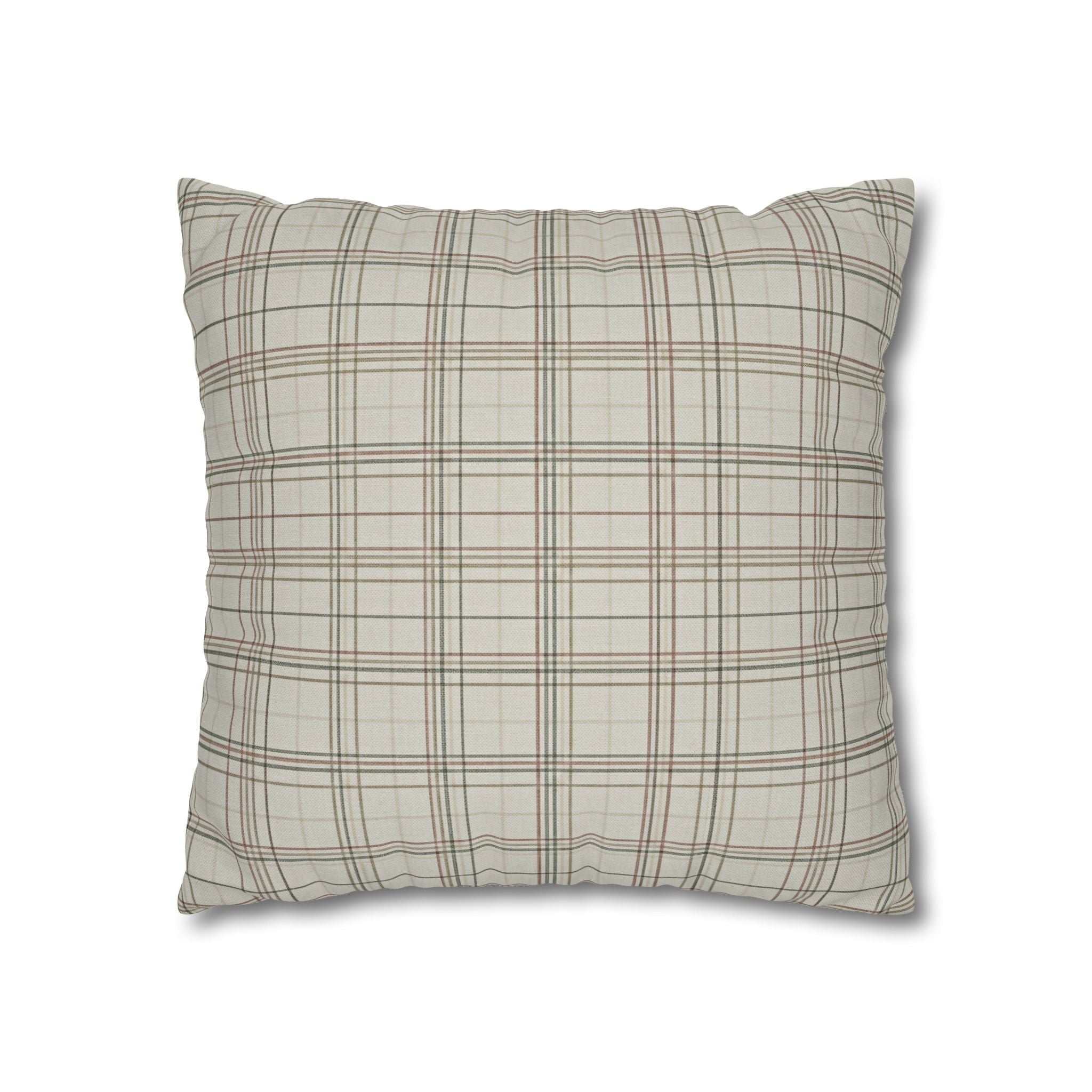 Plaid Farmhouse Pillowcase — Neutral Beige Check Square Throw Pillow Cover - Creations by Chris and Carlos