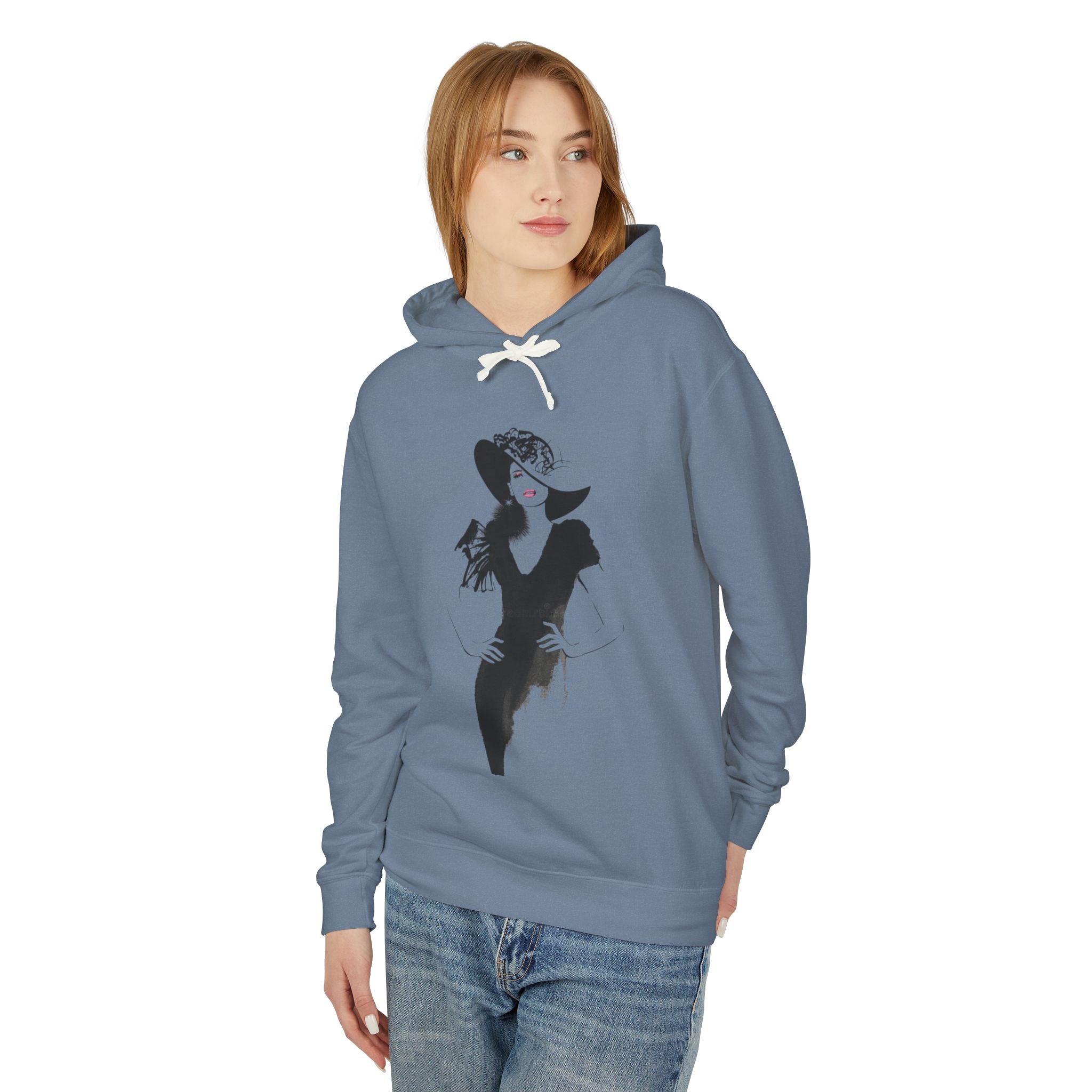 Retro Femme Fashion Hoodie — Vintage Black & White Glamour Illustration - Creations by Chris and Carlos