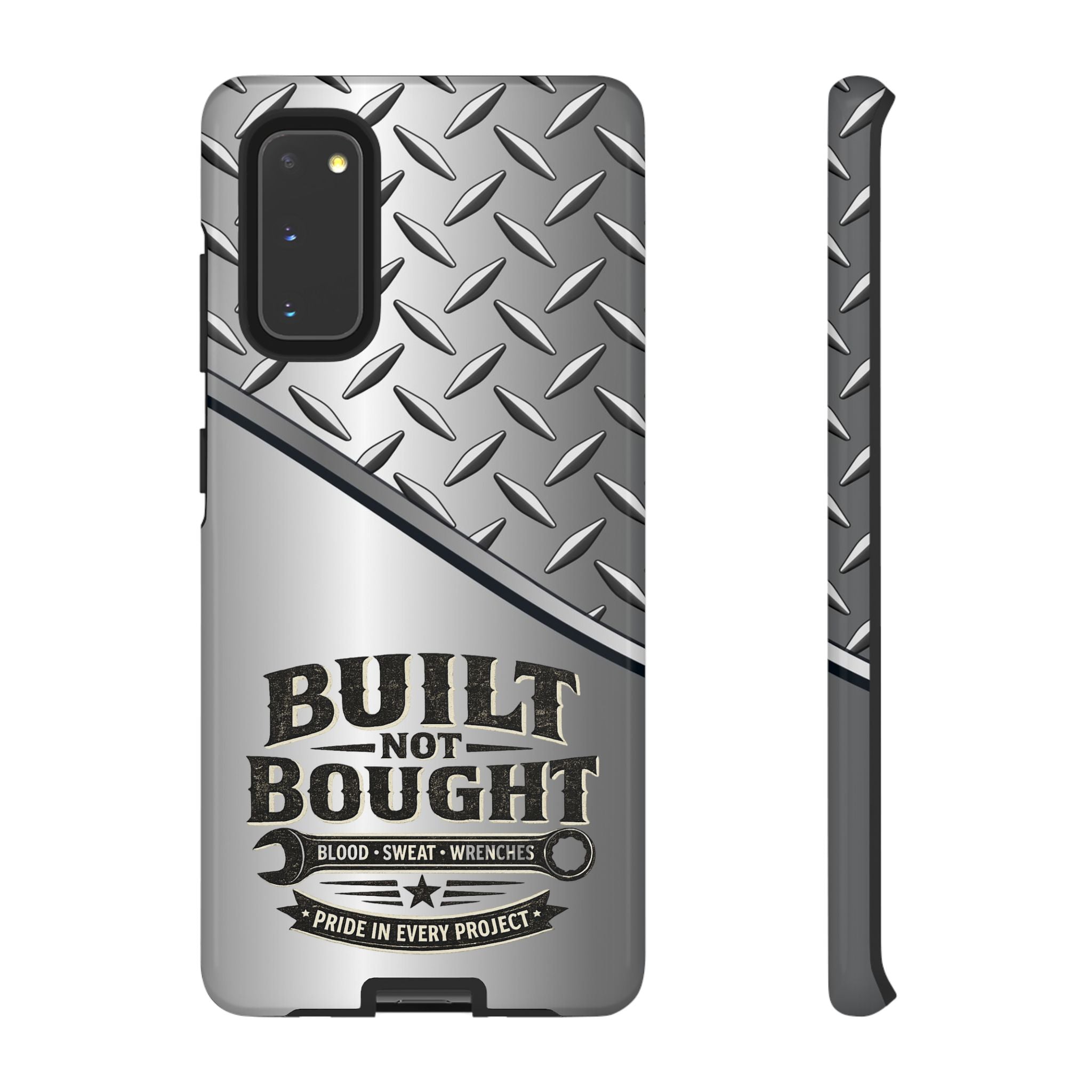 Built Not Bought Metal Diamond-Plate Phone Case — Rugged Tool Lover Gift - Creations by Chris and Carlos