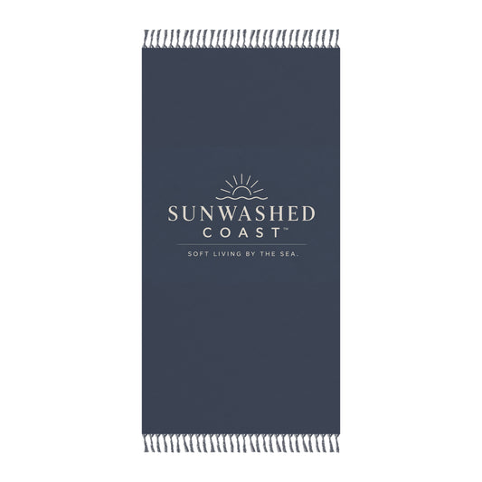 Sunwashed Coast Boho Beach Towel – ‘Soft Living by the Sea’ Fringe Beach Blanket - Creations by Chris and Carlos