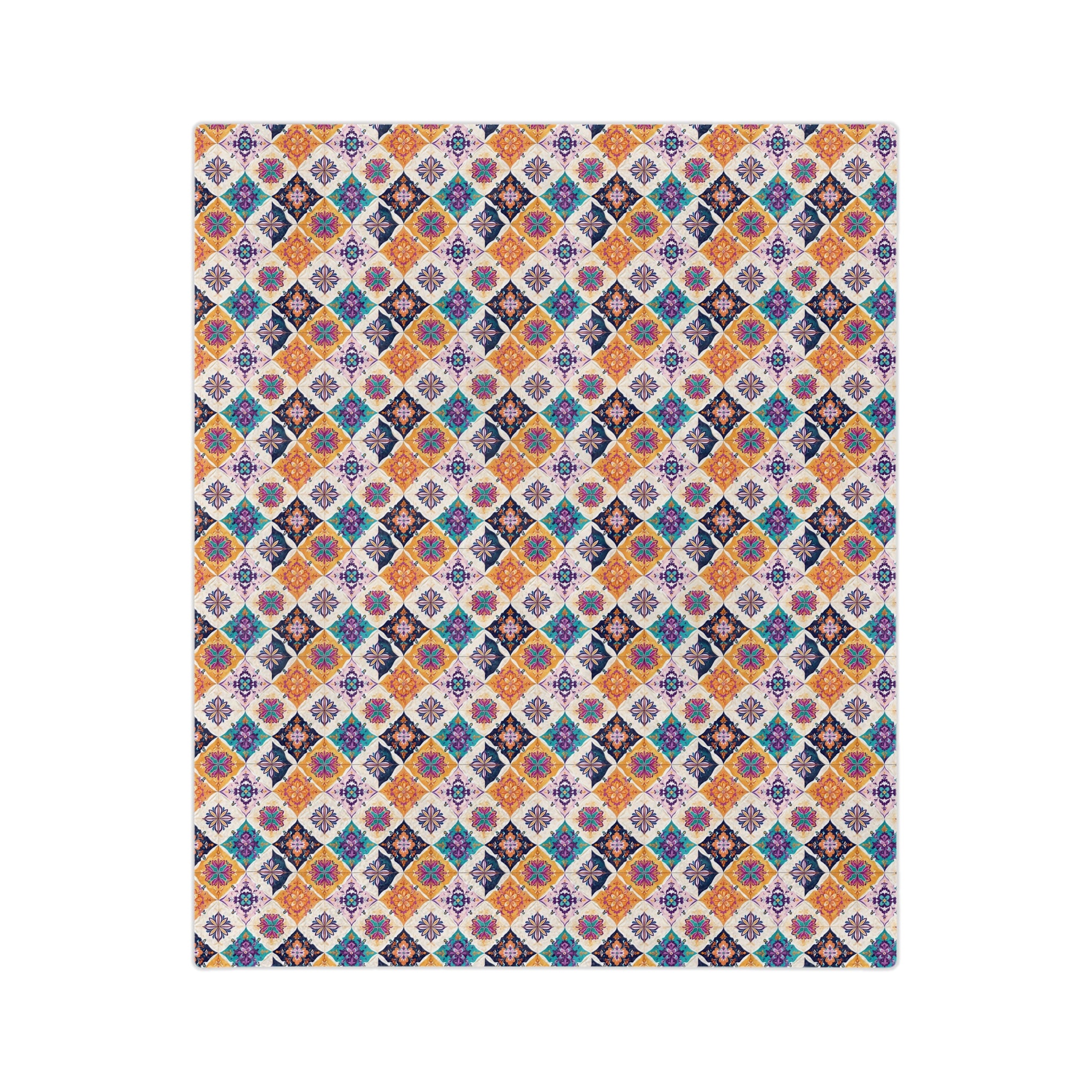 Velveteen Microfiber Blanket — Colorful Moroccan Tile Pattern Cozy Throw - Creations by Chris and Carlos