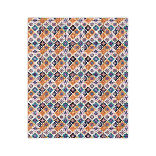 Velveteen Microfiber Blanket — Colorful Moroccan Tile Pattern Cozy Throw - Creations by Chris and Carlos