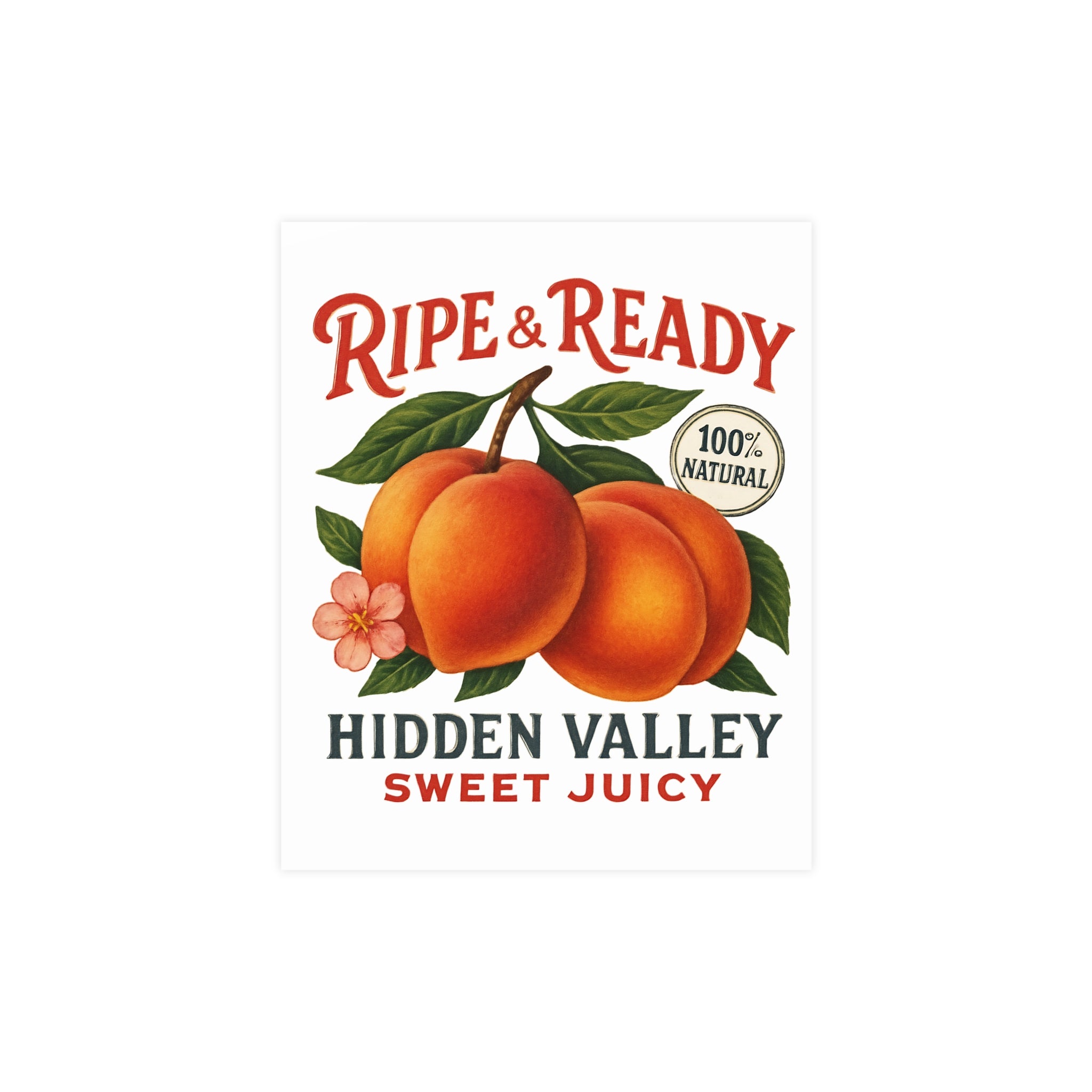 Ripe & Ready Peach Poster — Vintage Fruit Kitchen Wall Art (Hidden Valley, Sweet Juicy) - Creations by Chris and Carlos