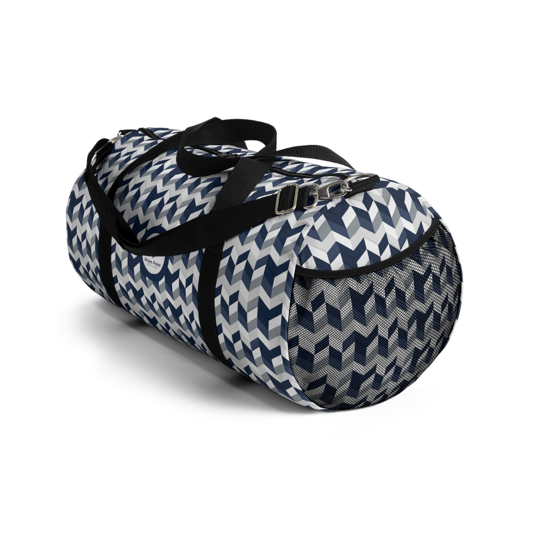Prism Point Athletic Collection Chevron Navy and White Duffel Bag — Navy Geometric Travel Gym Bag - Creations by Chris and Carlos