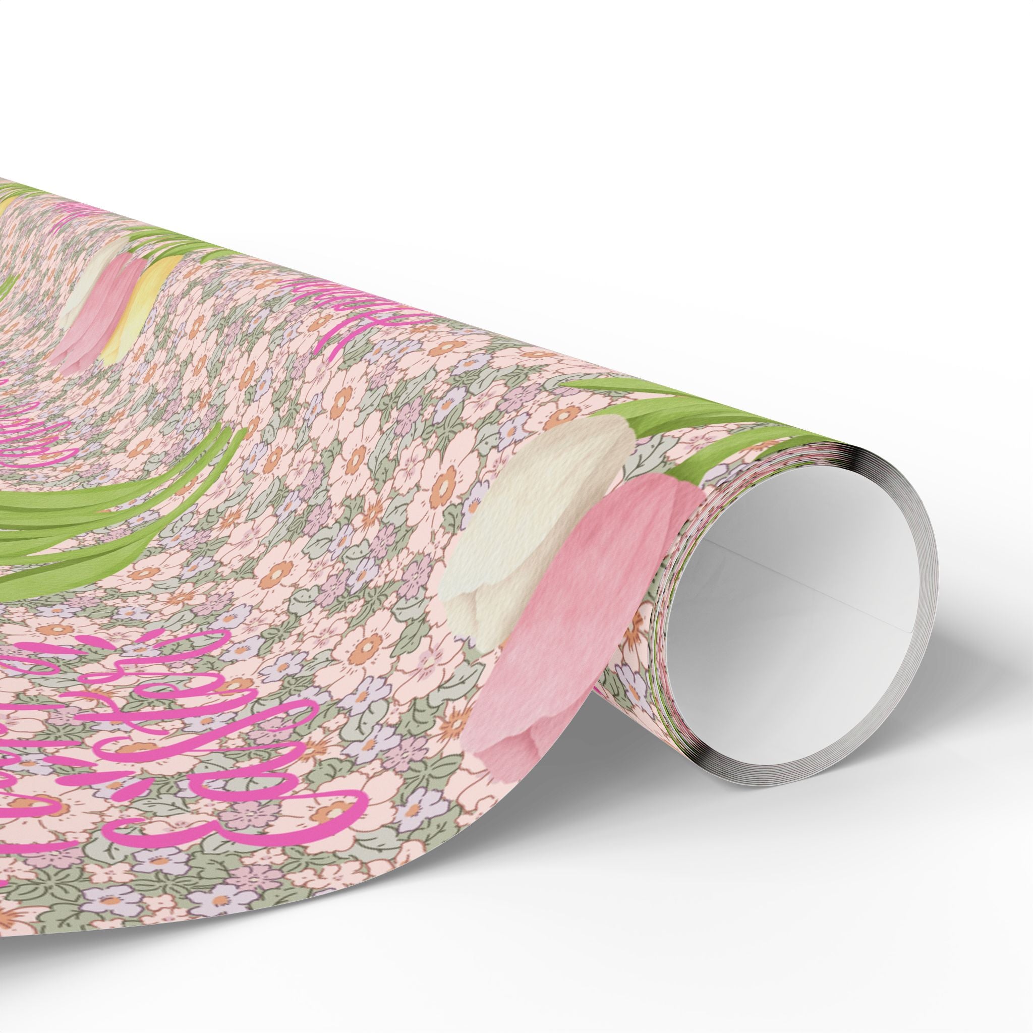 Easter Floral Tulip Wrapping Paper Roll — Pink Vintage Bouquet Gift Wrap - Creations by Chris and Carlos