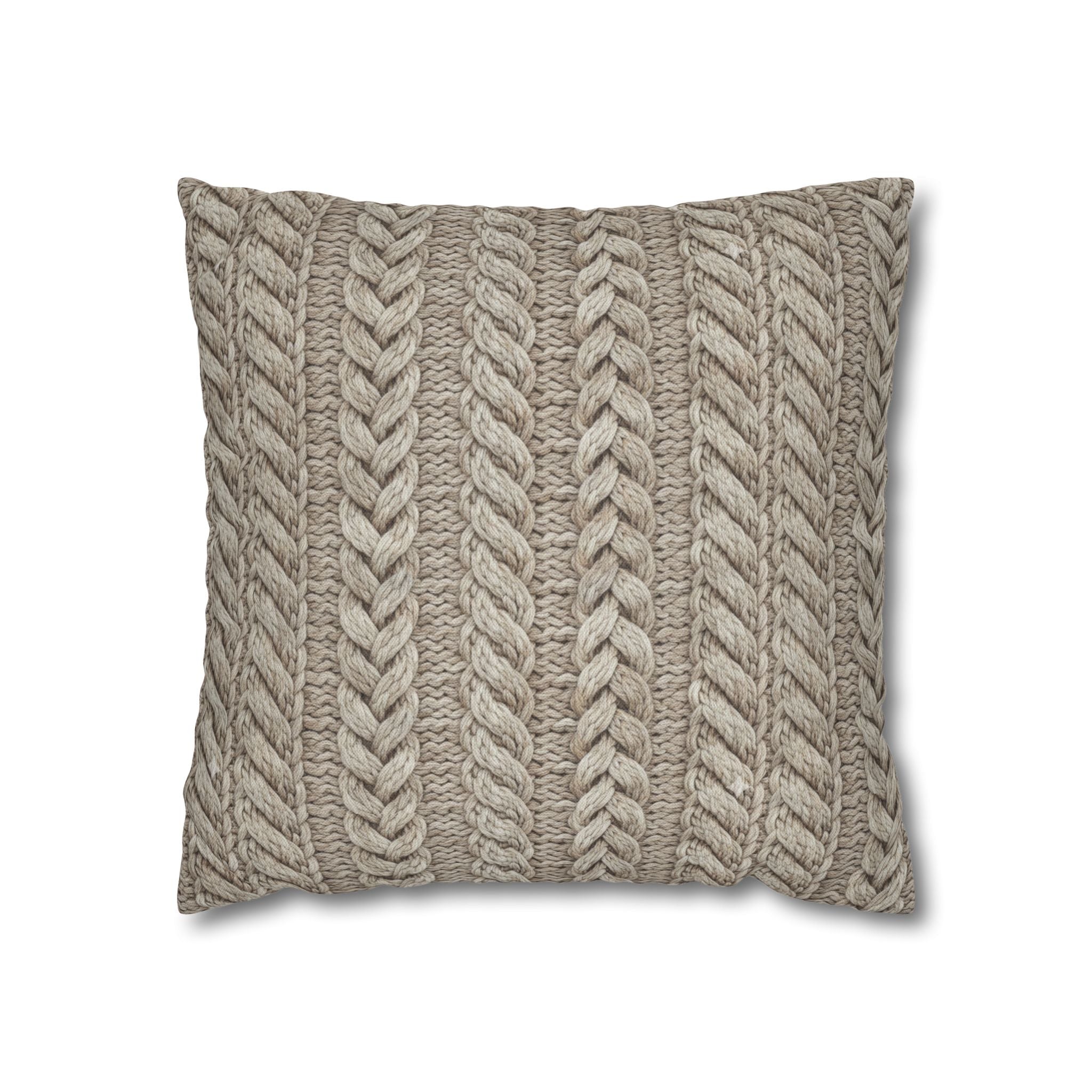 Plumstead Manor Cozy Cable Knit Decorative Pillowcase — Neutral Beige Square Throw Pillow Cover - Creations by Chris and Carlos