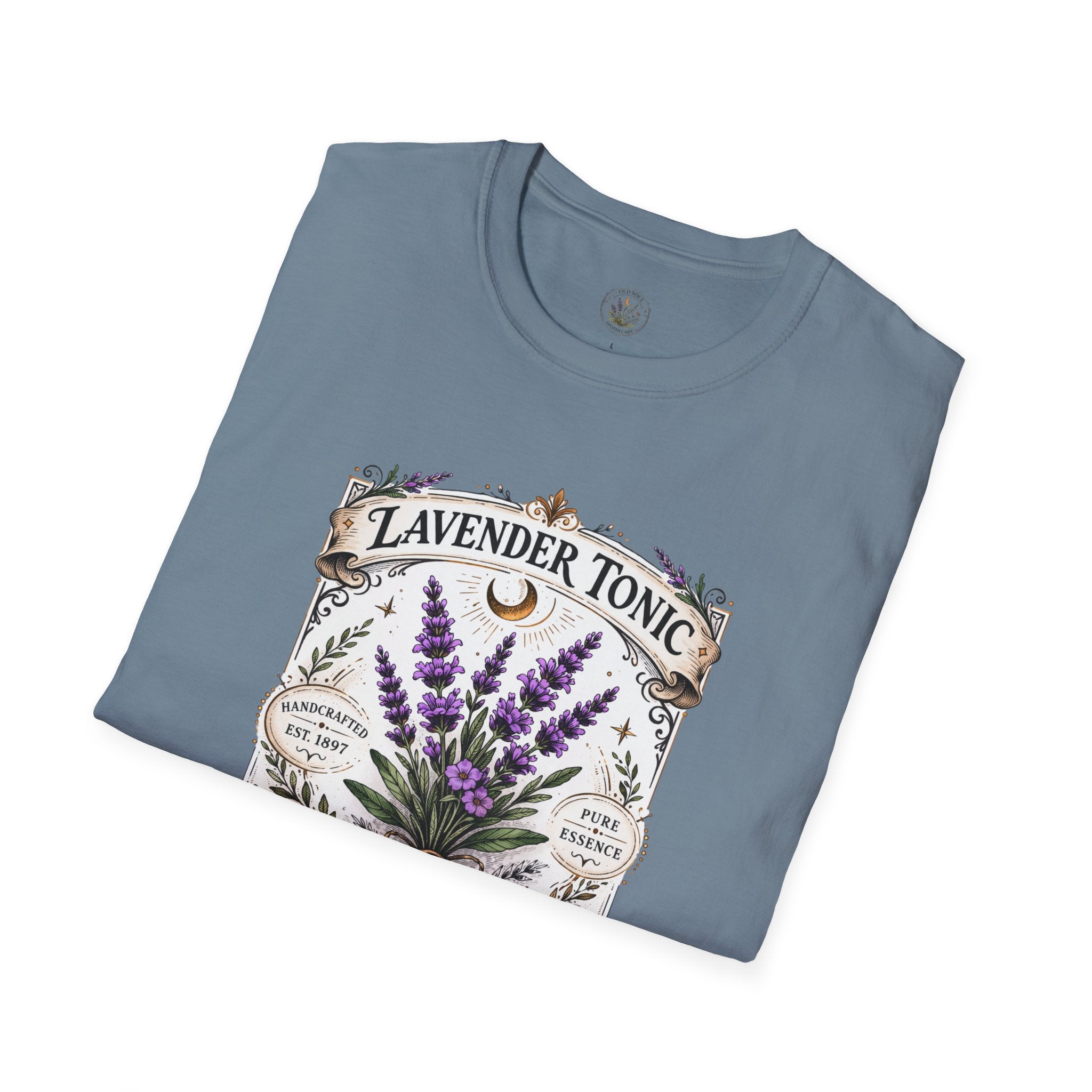 Old Soul Apothecary Lavender Tonic Botanical Tee — Vintage Herbal Label Shirt - Creations by Chris and Carlos