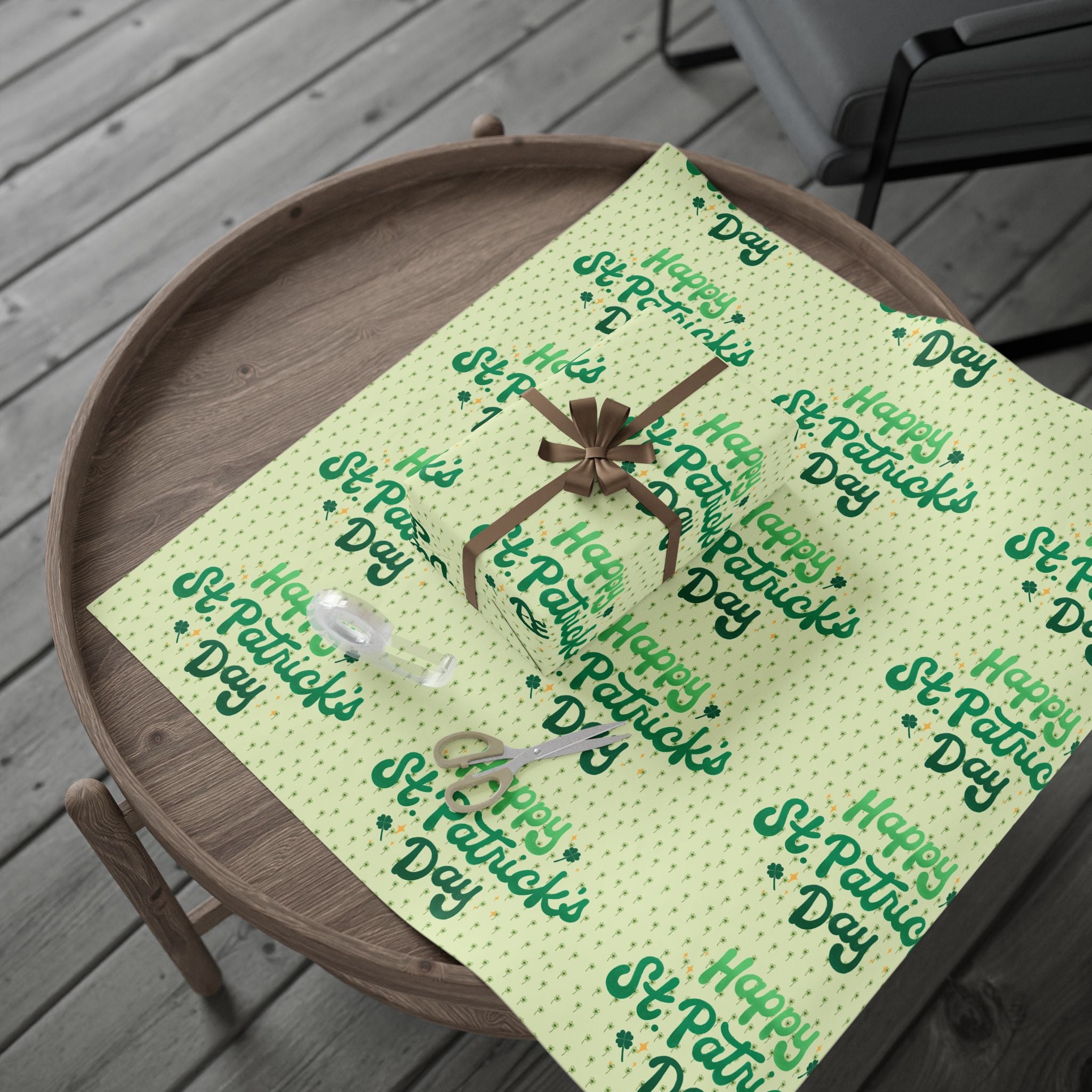 Wrapping Paper Roll — 'Happy St. Patrick's Day' Green Script Pattern - Creations by Chris and Carlos