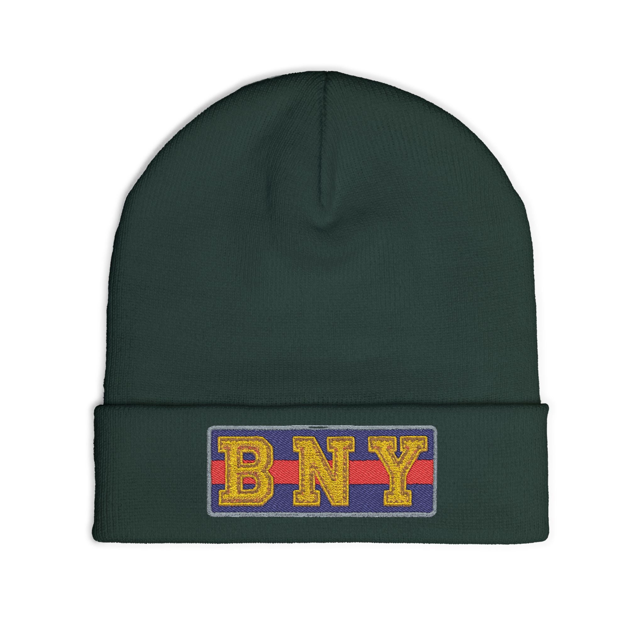 BNY Embroidered Knit Beanie – Vintage Letter Patch Winter Hat - Creations by Chris and Carlos