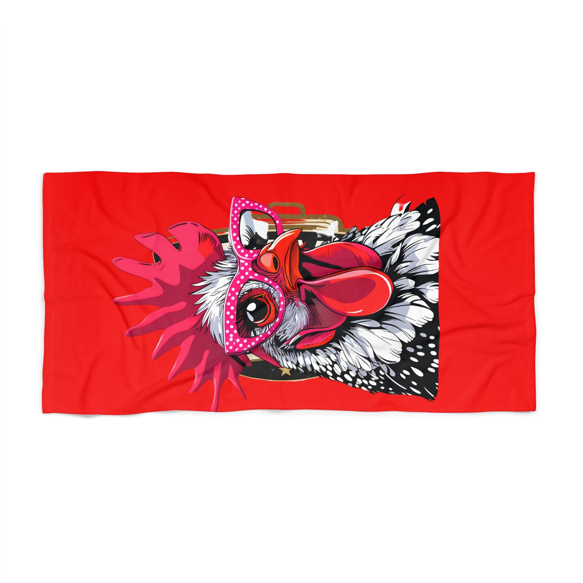 Red Rooster Beach Towel — Funky Sunglass Chicken Print - Creations by Chris and Carlos