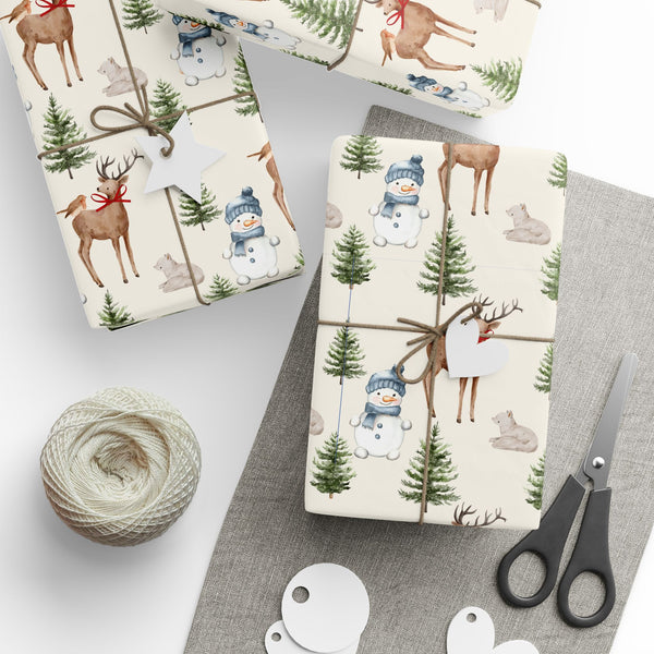 Old Soul Christmas Market™🌲Christmas Reindeer & Snowman Wrapping Paper Roll — Festive Holiday Gift Wrap