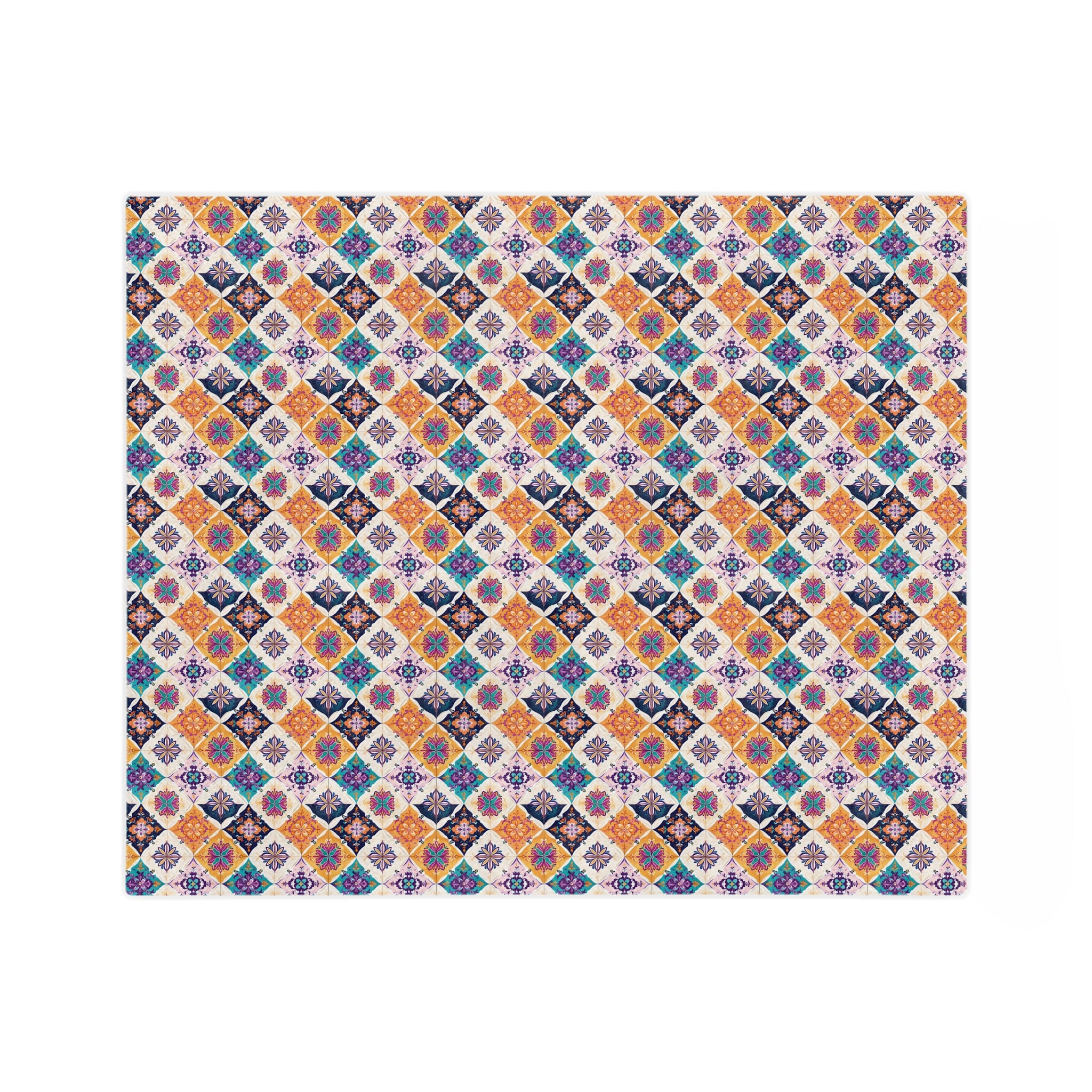Velveteen Microfiber Blanket — Colorful Moroccan Tile Pattern Cozy Throw - Creations by Chris and Carlos