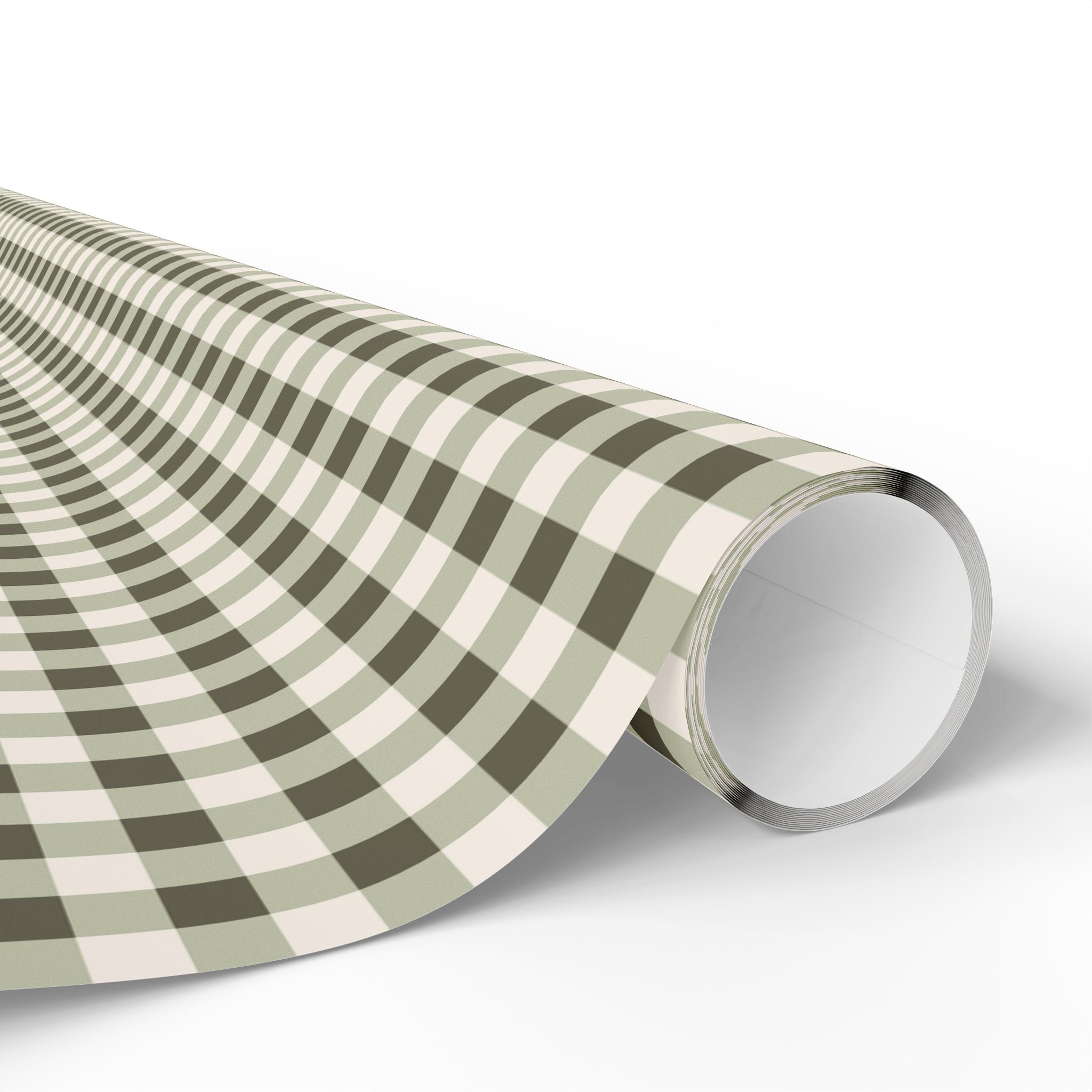 Gingham Plaid Wrapping Paper Roll — Neutral Green Check Holiday Gift Wrap - Creations by Chris and Carlos