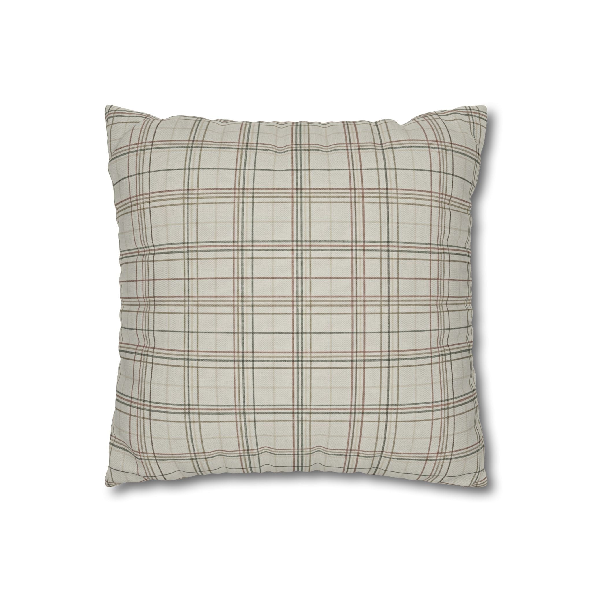 Plaid Farmhouse Pillowcase — Neutral Beige Check Square Throw Pillow Cover - Creations by Chris and Carlos