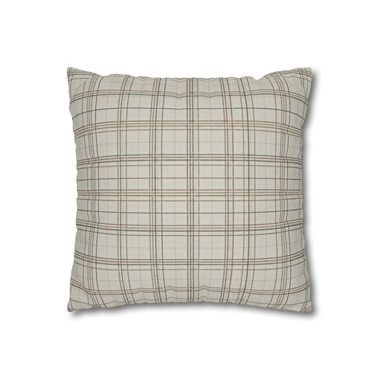 Plaid Farmhouse Pillowcase — Neutral Beige Check Square Throw Pillow Cover - Creations by Chris and Carlos