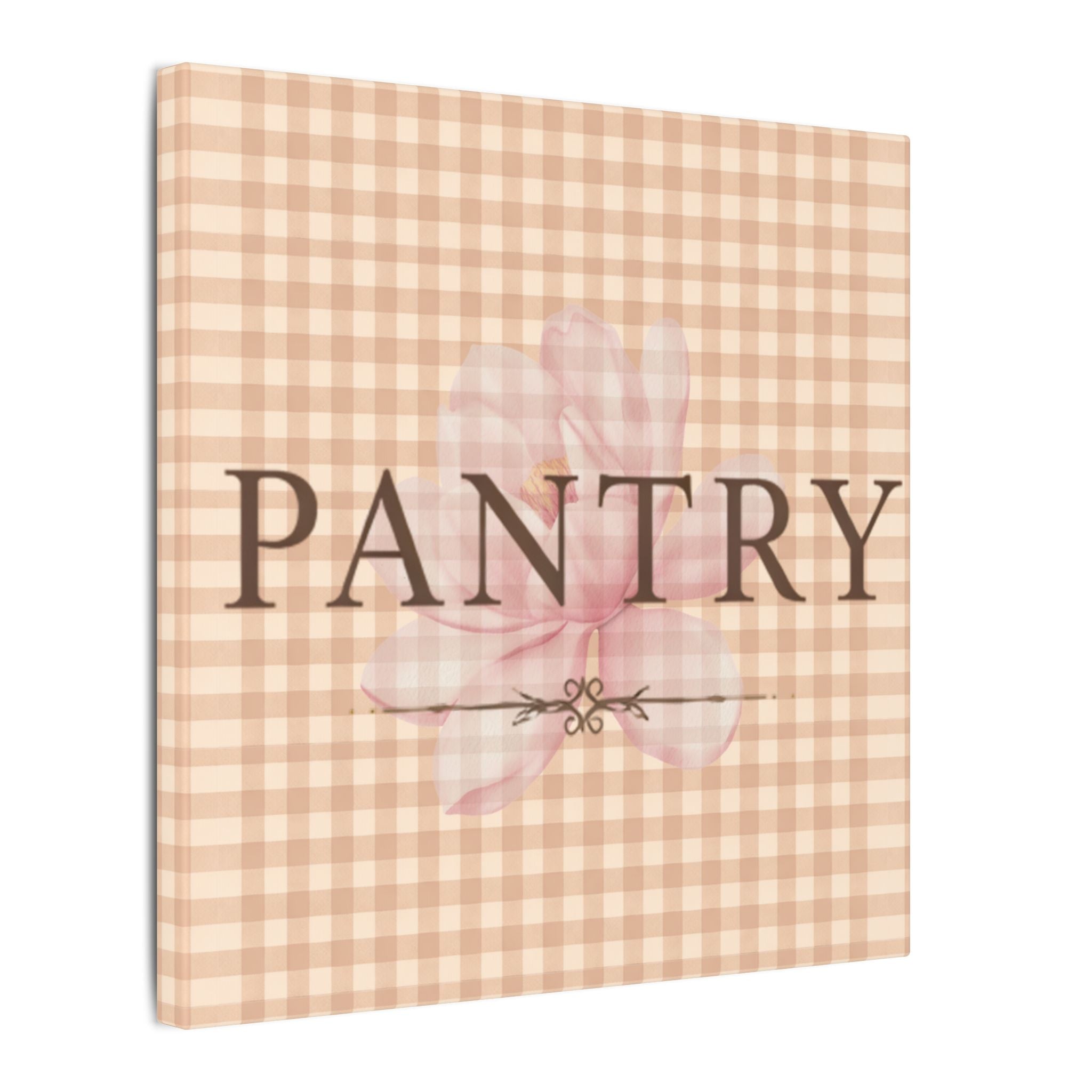 Pantry Wall Canvas — Beige Gingham Floral Kitchen Sign - Creations by Chris and Carlos