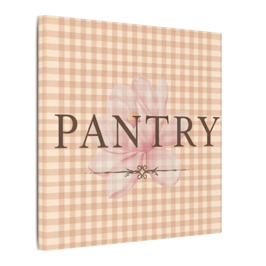 Pantry Wall Canvas — Beige Gingham Floral Kitchen Sign - Creations by Chris and Carlos