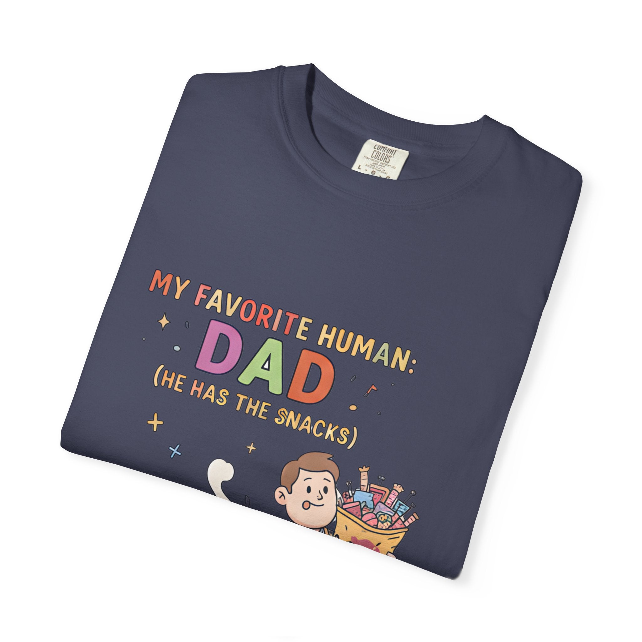 T-Shirt — "My Favorite Human Dad-He has the snacks" Funny Retro Graphic Tee - Creations by Chris and Carlos
