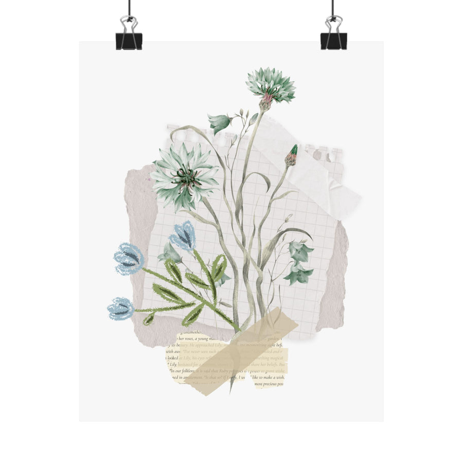 Briarwood Garden Botanical Collage Matte Poster — Vintage Wildflower Art Print (Vertical)