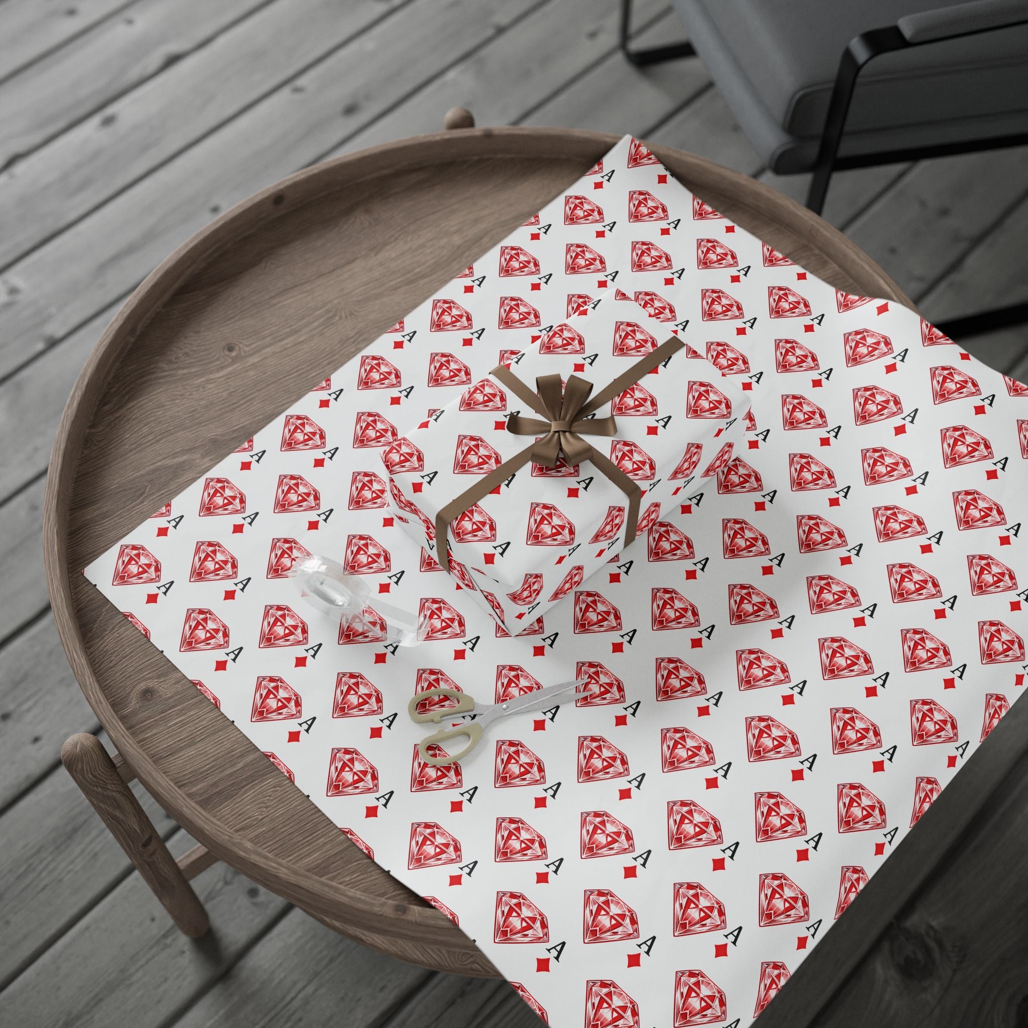 Wrapping Paper Roll — Red Ace of Diamonds Gem Pattern (Playing Card Gift Wrap) - Creations by Chris and Carlos