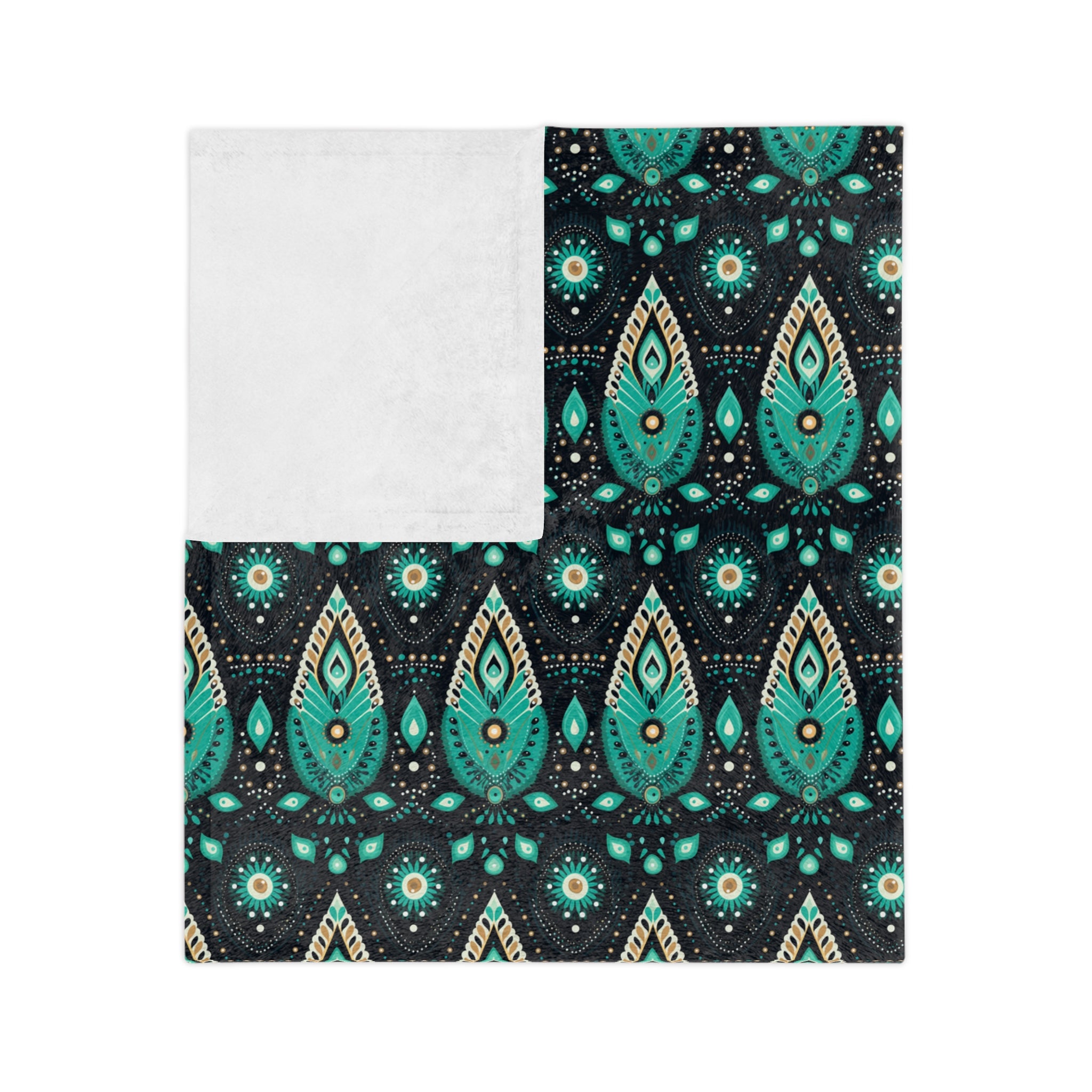 Sol y Alegría (Sun and Joy) Collection-Teal Paisley Velveteen Microfiber Blanket Soft Boho Throw for Bedroom & Travel - Creations by Chris and Carlos