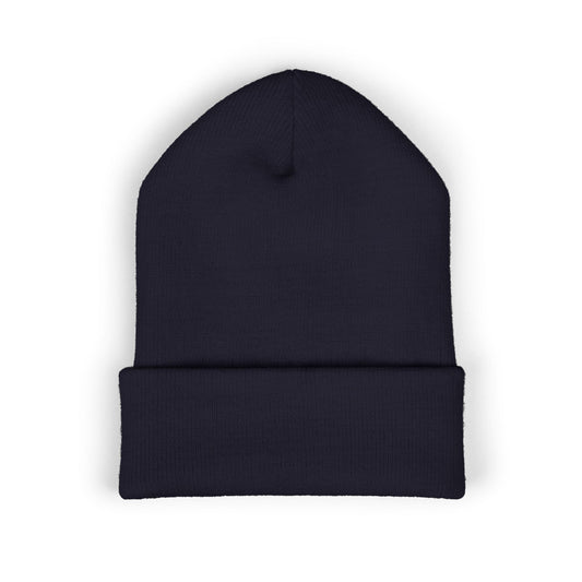 Embroidered Gold Coin Cuffed Beanie — Classic Knit Winter Hat - Creations by Chris and Carlos