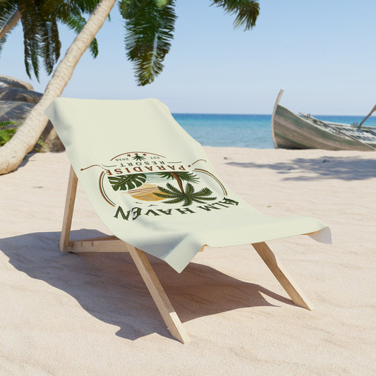 Palm Haven Paradise Beach Towel — Retro Palm Tree Resort Design - Creations by Chris and Carlos