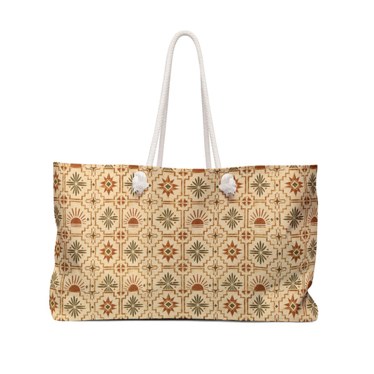 Vintage Tile Pattern Weekender Bag – Boho Travel Tote - Creations by Chris and Carlos